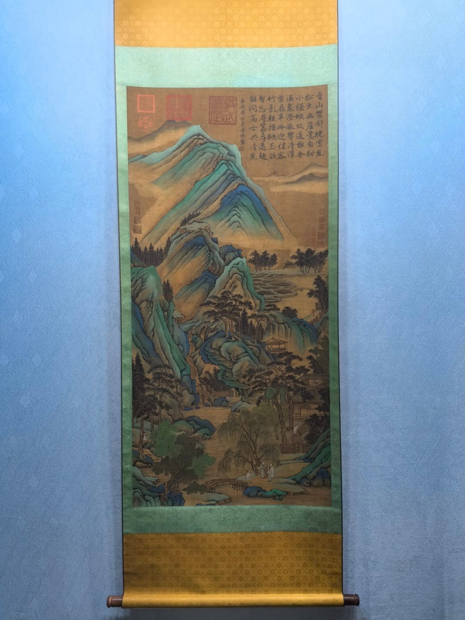 A Chinese Vertical Scroll Ink Painting of Landscape and Figure on Silk,With A Chinese Vertical Sc... - 3