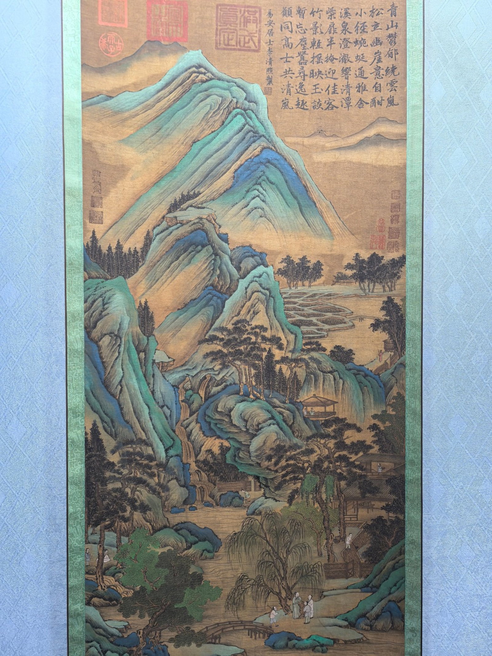 A Chinese Vertical Scroll Ink Painting of Landscape and Figure on Silk,With A Chinese Vertical Sc... - 4