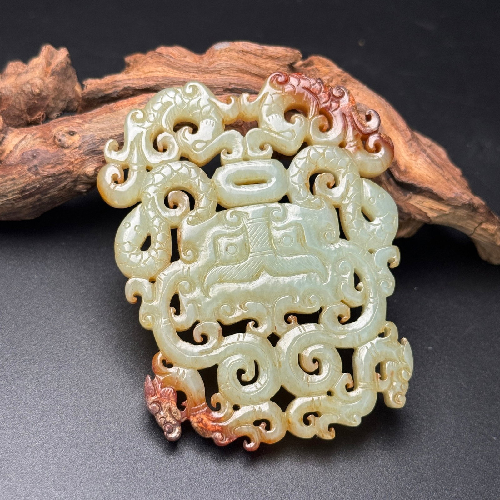 An Exquisite Archaic Jade Beast-Face and Dragon Pattern Pendant - 2