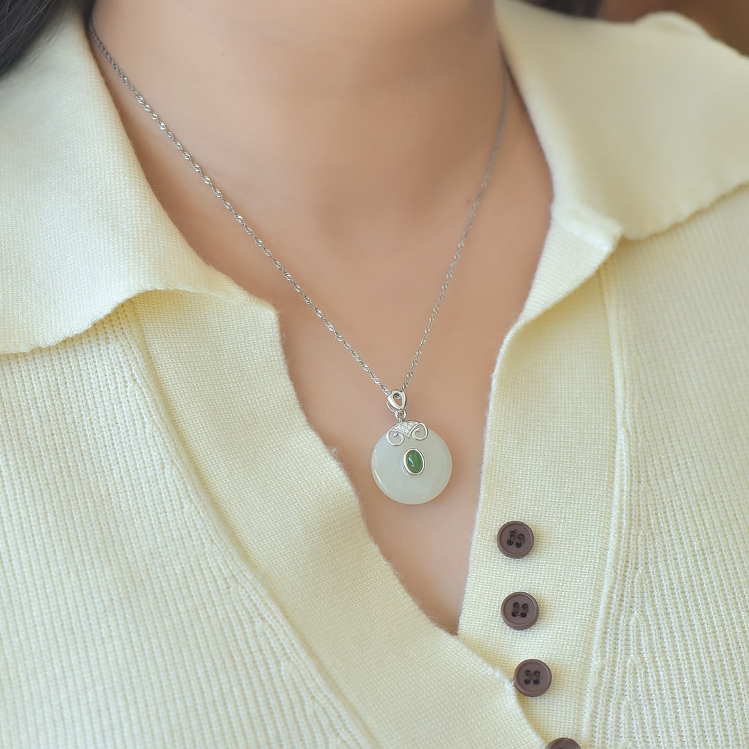 An Exquisite Sterling Silver Inlaid White Jade Pendant - 6