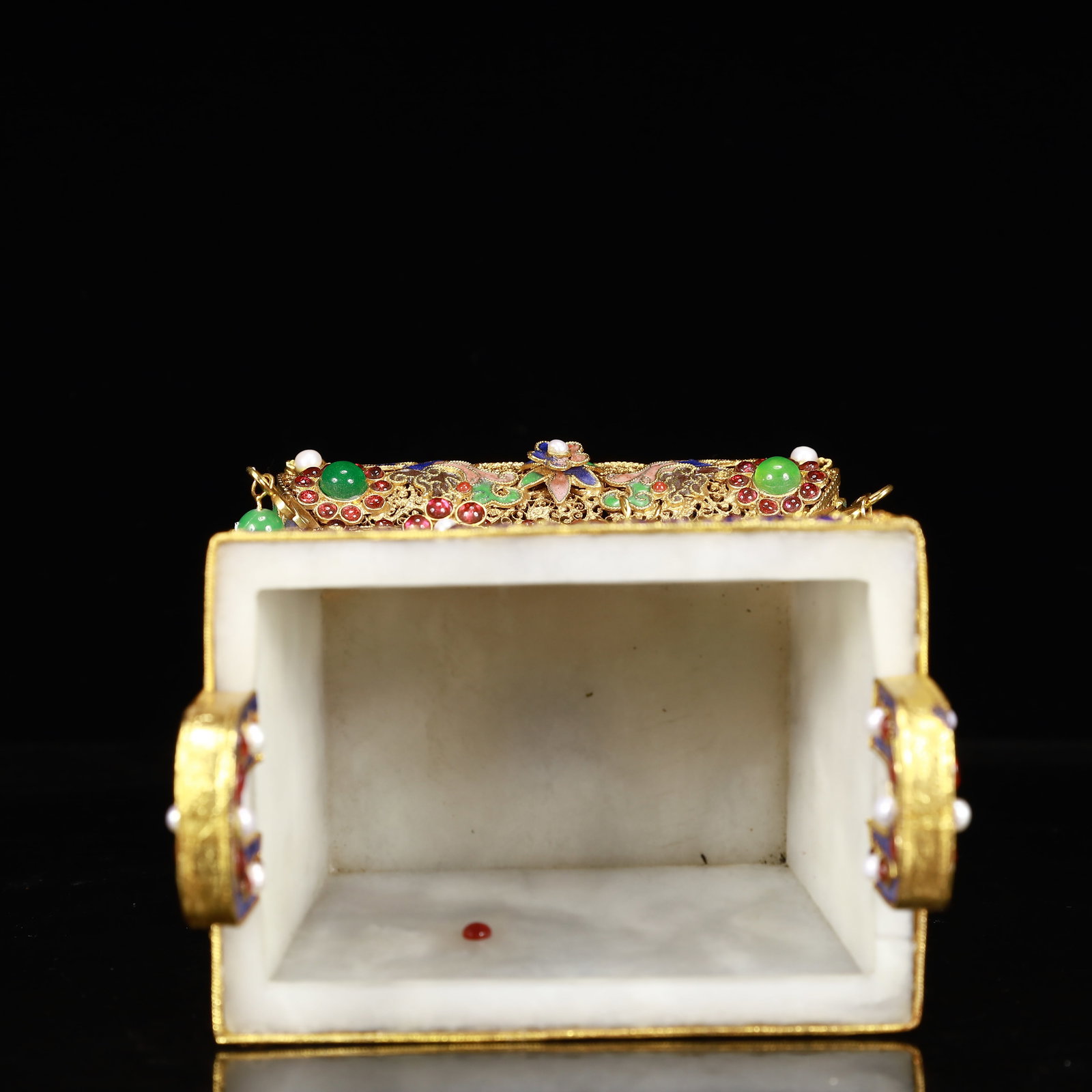 An Exquisite Filigree and Gilding Inlaid White Jade Double-Ears Four Legs Ding,Inlaid Gems - 8