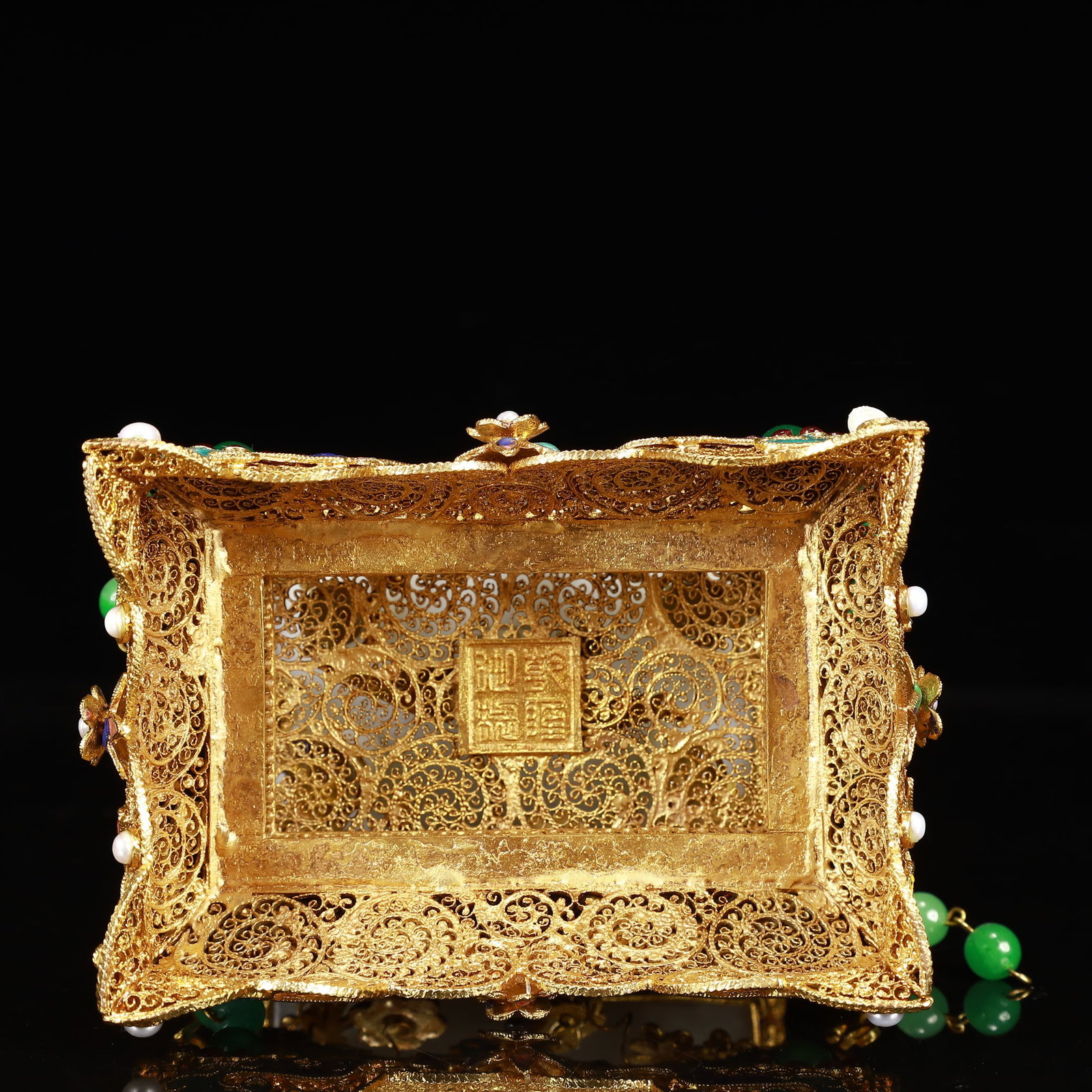 An Exquisite Filigree and Gilding Inlaid White Jade Double-Ears Four Legs Ding,Inlaid Gems - 9