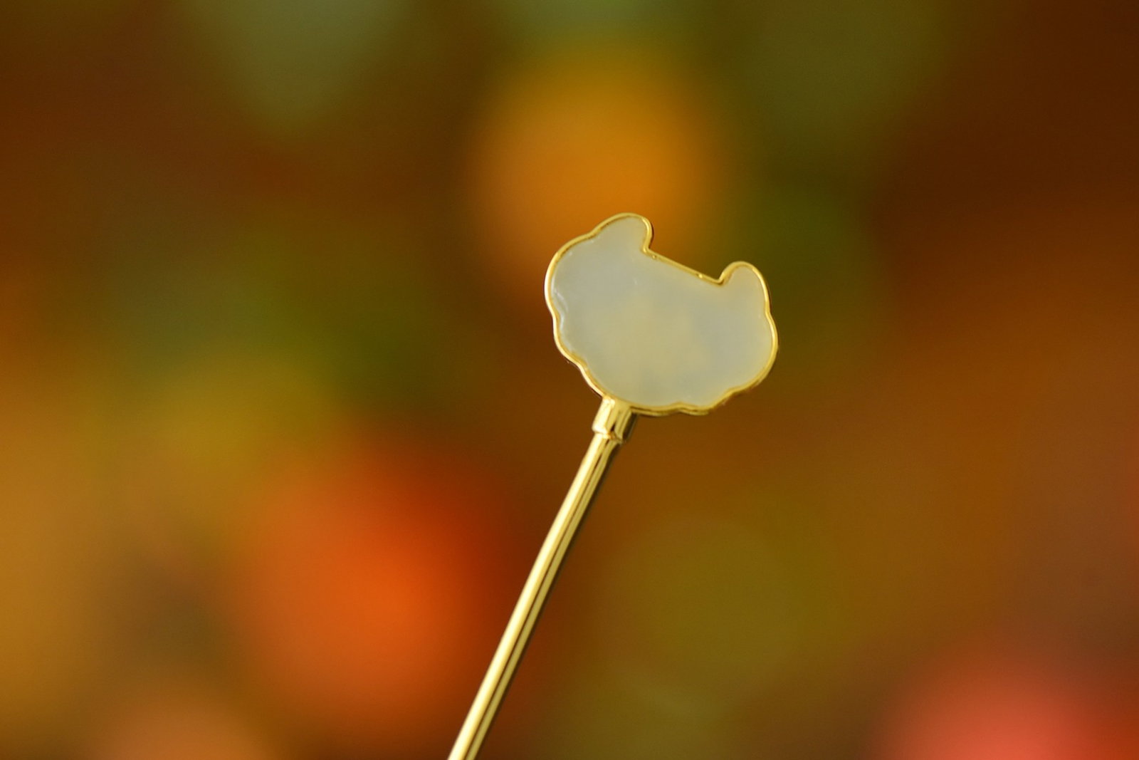 An Exquisite Sterling Silver-Gold Plated Inlaid White Jade Hairpin,Inlaid Pearls - 5