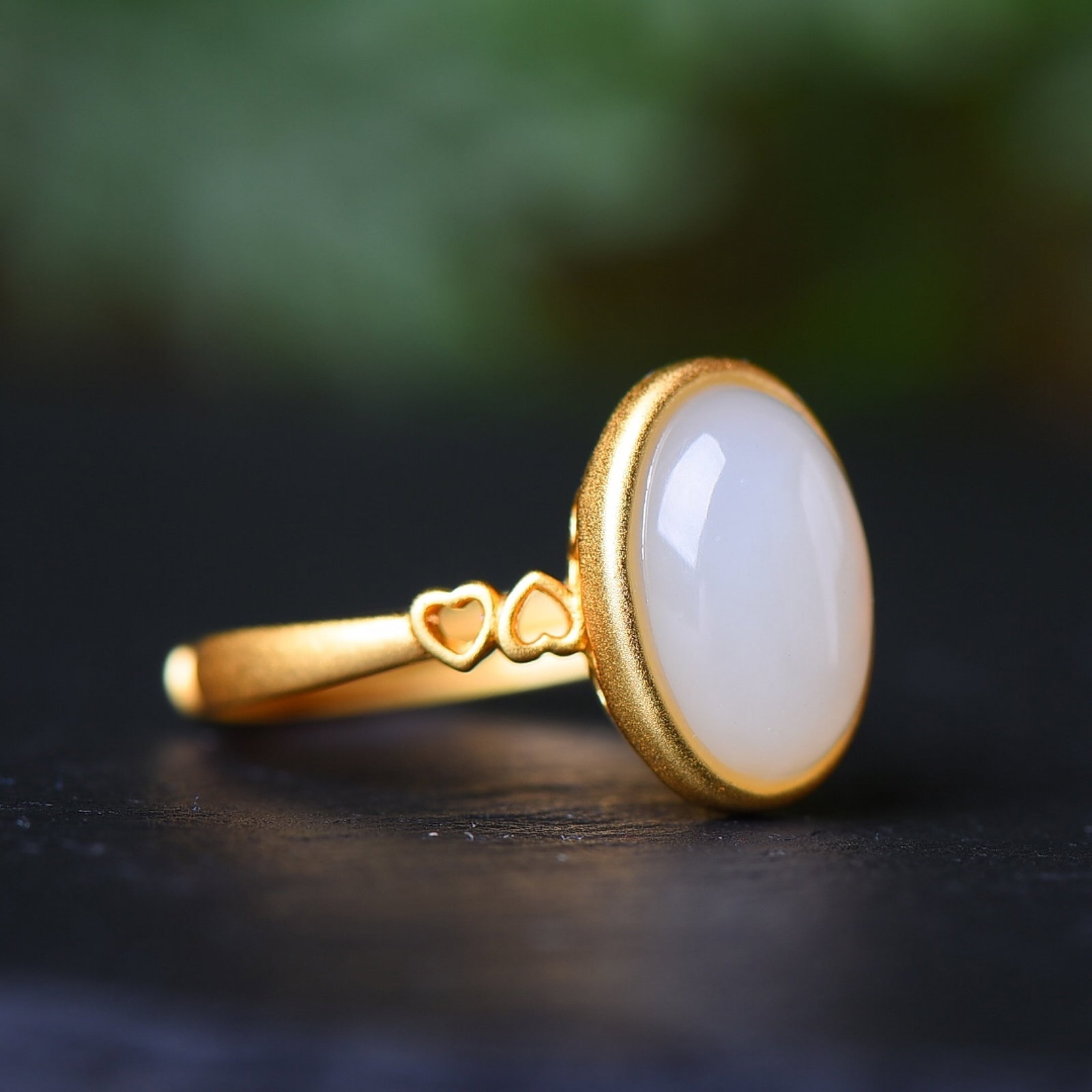 An Exquisite Sterling Silver-Gold Plated Inlaid White Jade Ring - 2