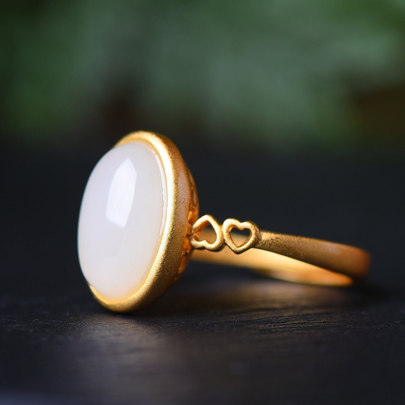 An Exquisite Sterling Silver-Gold Plated Inlaid White Jade Ring - 5