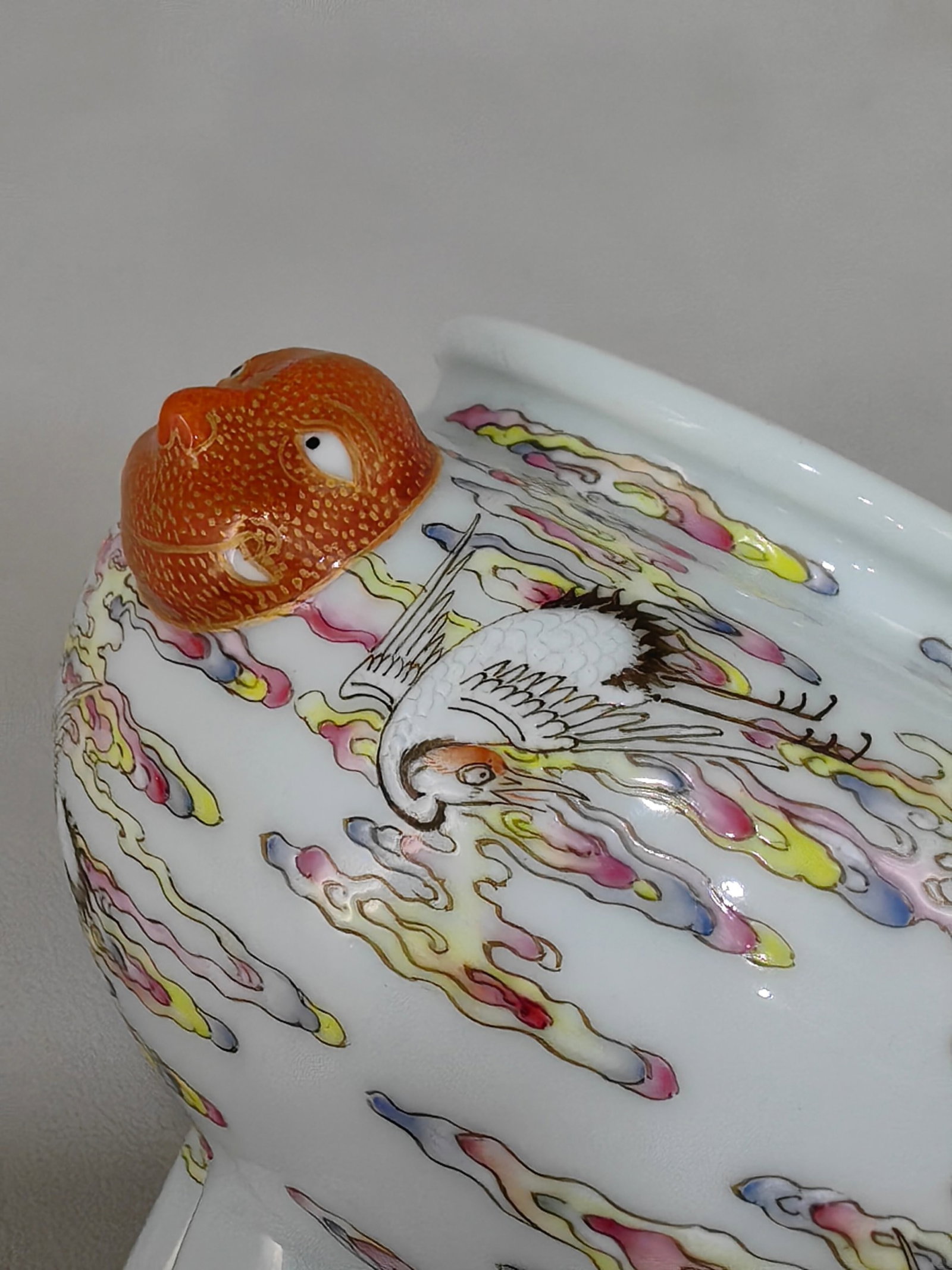 An Exquisite Famille-Rose Auspicious Cloud and Crane Pattern Beast-Ears Tripod Censer - 6