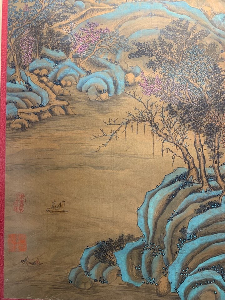 A Chinese Vertical Scroll Ink Painting of Landscape on Silk,Shen Zhou - 11