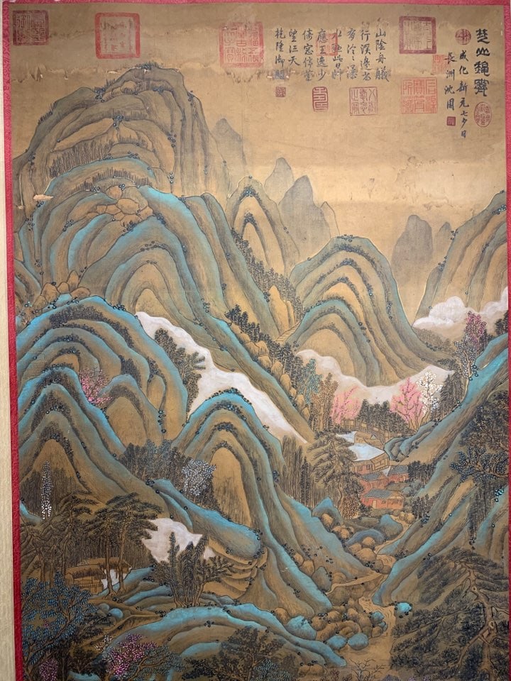 A Chinese Vertical Scroll Ink Painting of Landscape on Silk,Shen Zhou - 15