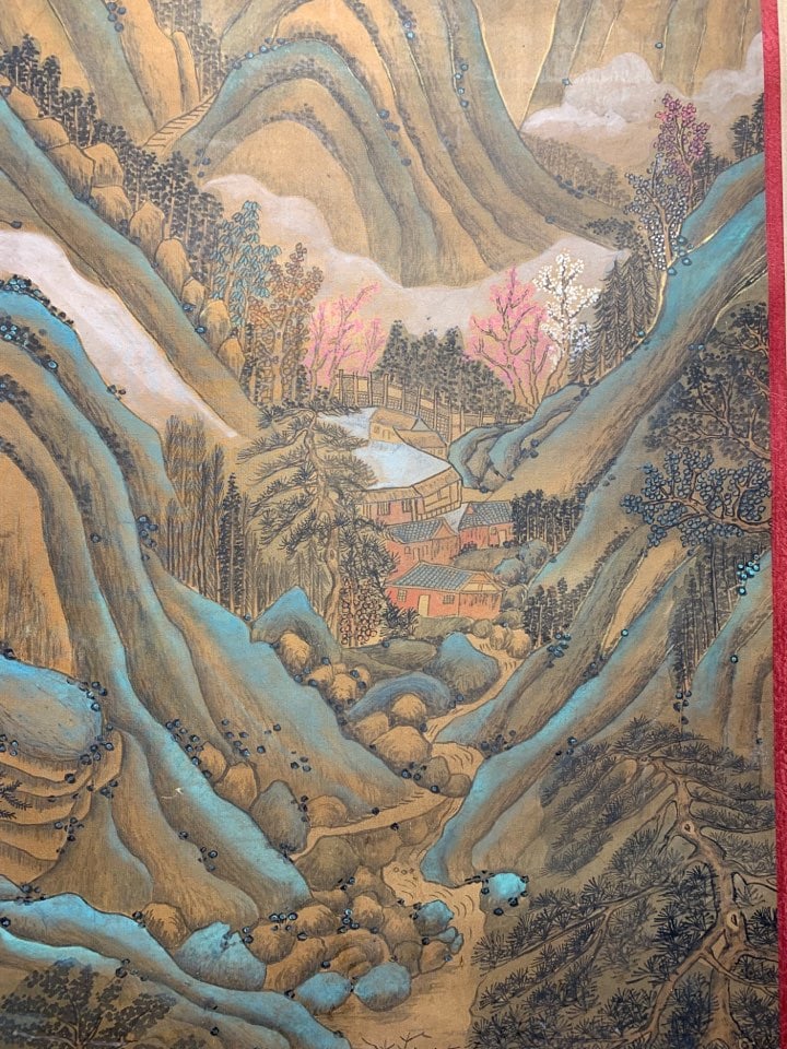 A Chinese Vertical Scroll Ink Painting of Landscape on Silk,Shen Zhou - 9