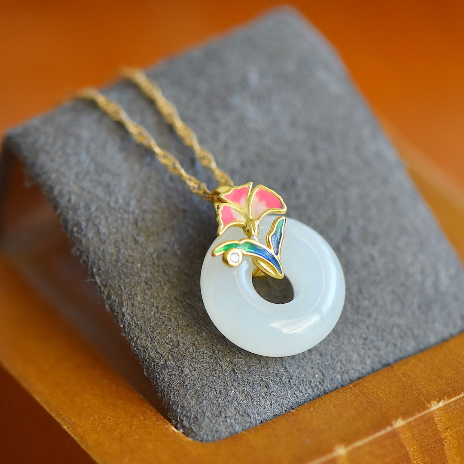 An Exquisite Sterling Silver-Gold Plated Inlaid White Jade Enamel Pendant - 2