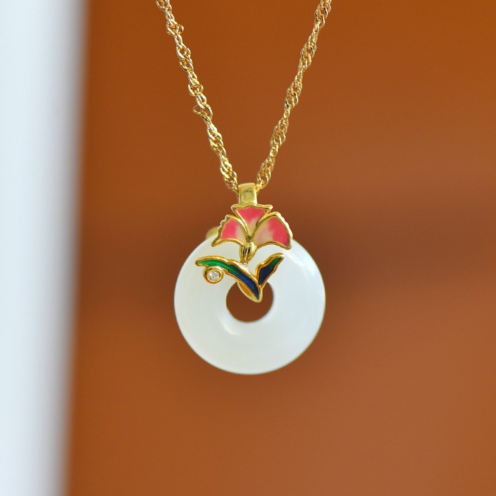 An Exquisite Sterling Silver-Gold Plated Inlaid White Jade Enamel Pendant - 5