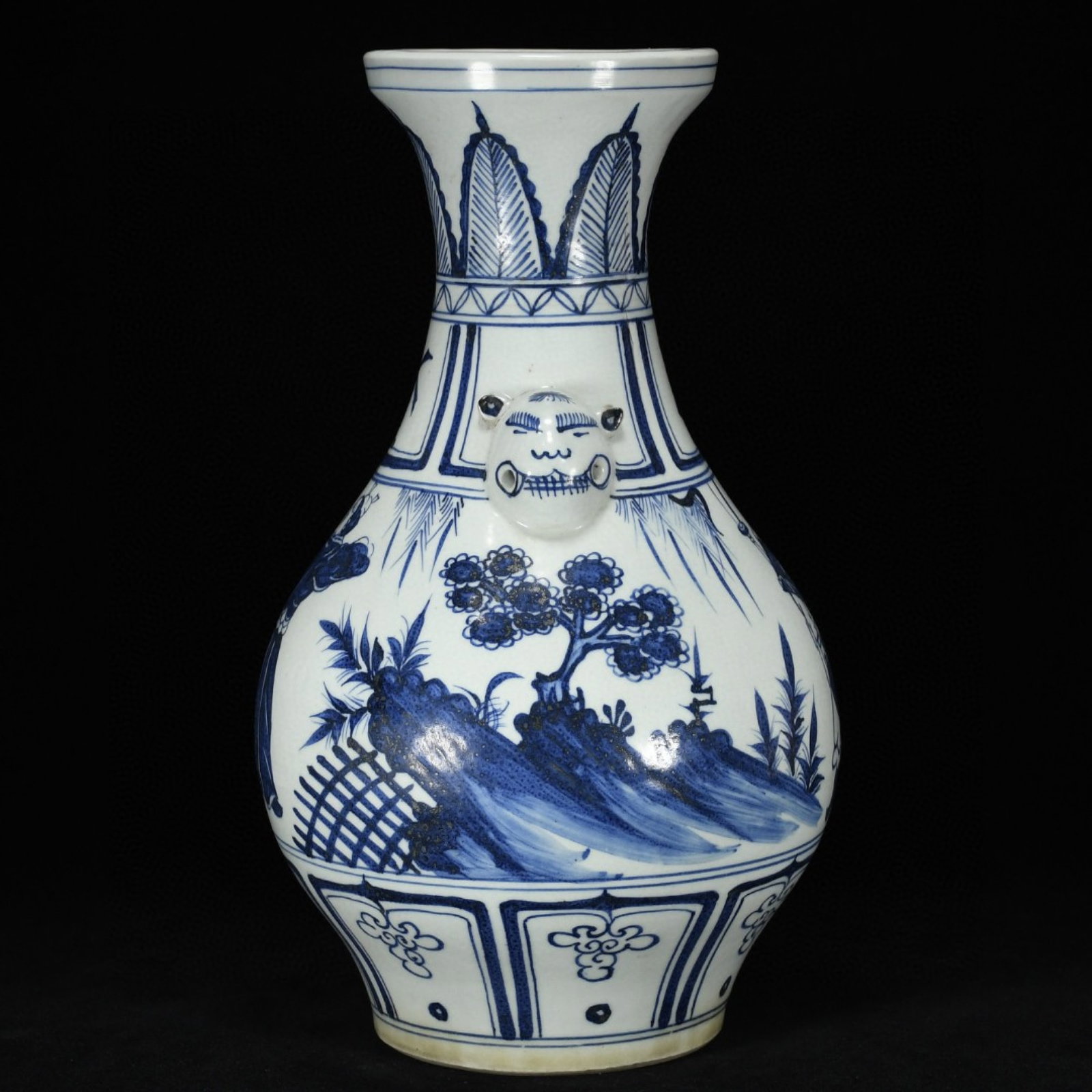 A Rare Blue and White Figure Pattern Beast-Ears Vase - 2