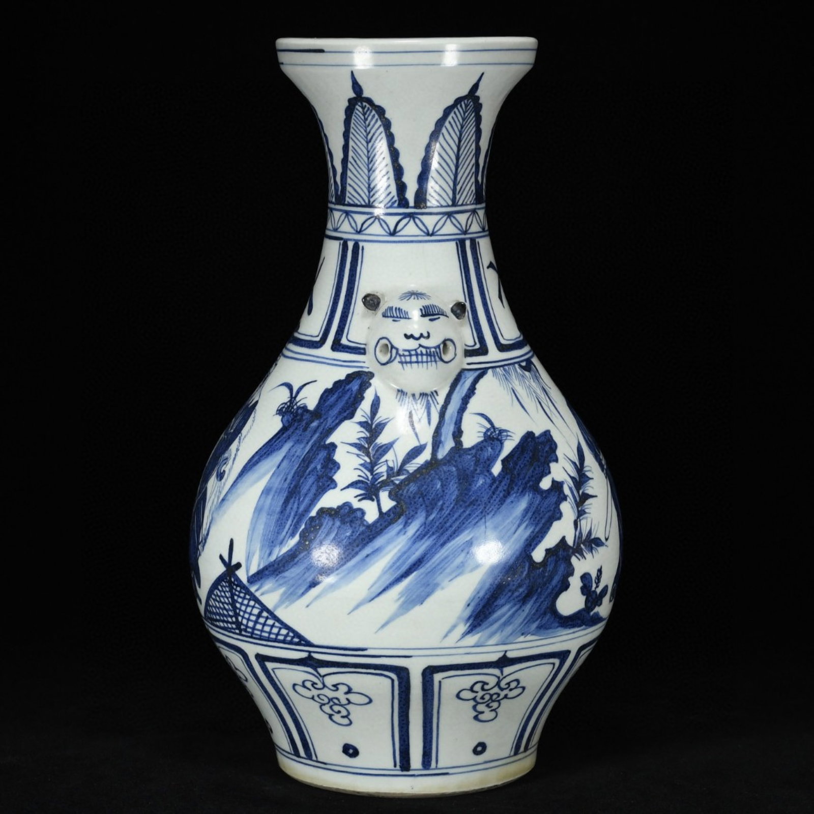 A Rare Blue and White Figure Pattern Beast-Ears Vase - 4