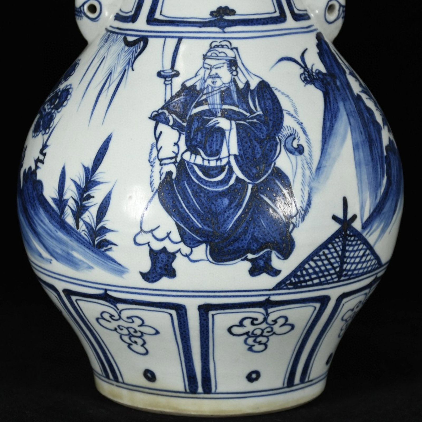A Rare Blue and White Figure Pattern Beast-Ears Vase - 6
