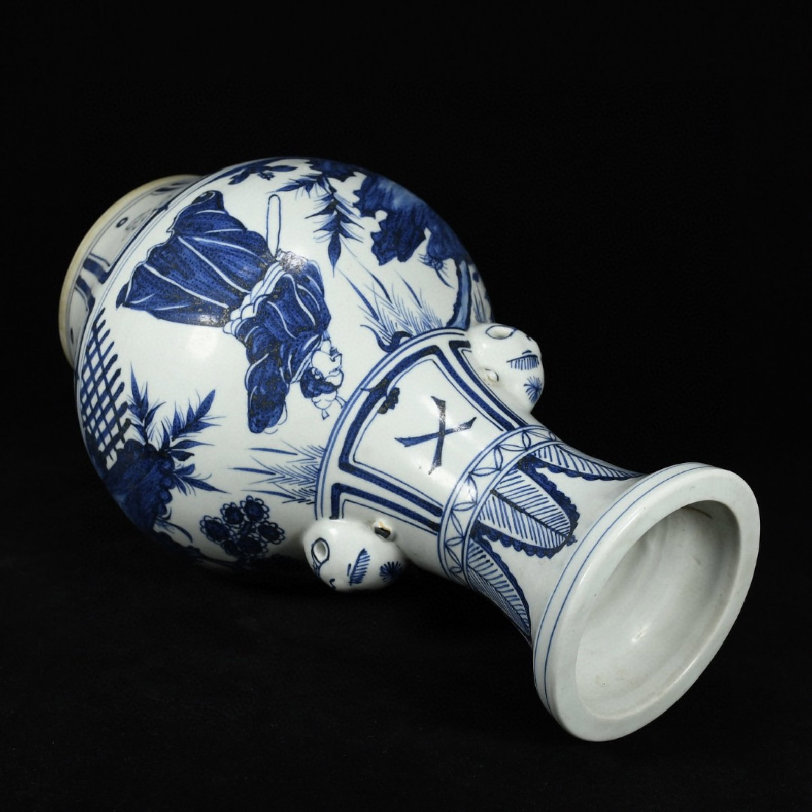 A Rare Blue and White Figure Pattern Beast-Ears Vase - 7