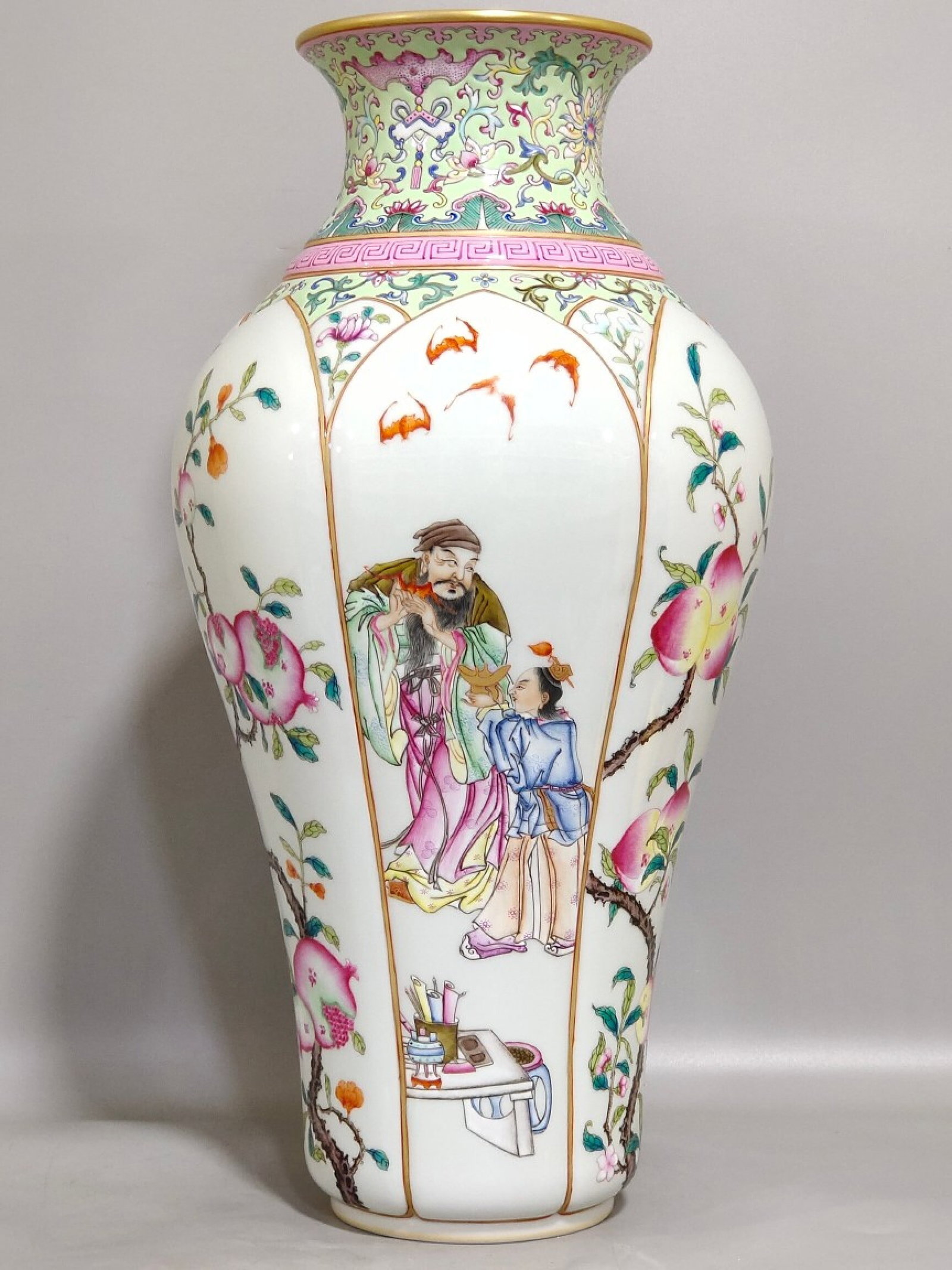 A Pair of Rare Famille-Rose Painted Gold Figure and Fruit Pattern Vases - 3