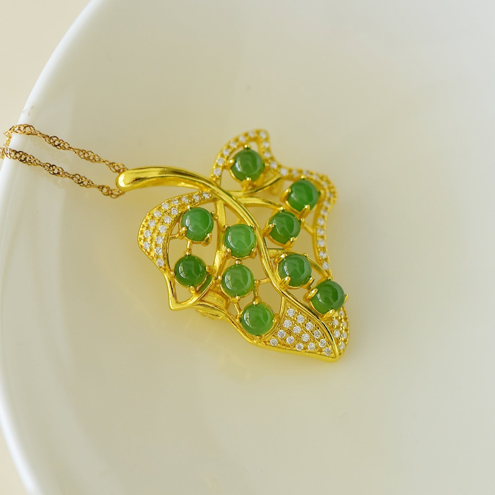 An Exquisite Sterling Silver-Gold Plated Inlaid Jasper Pendant,Inlaid Diamond - 3