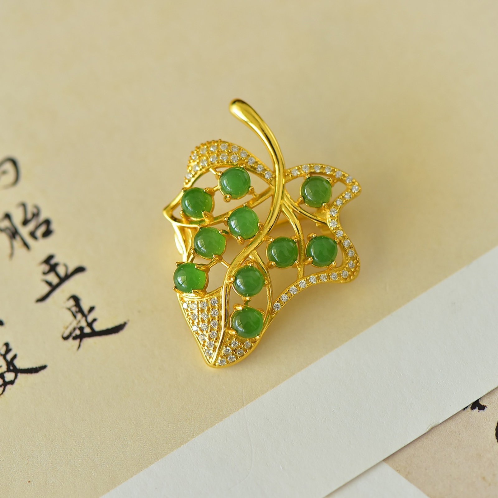 An Exquisite Sterling Silver-Gold Plated Inlaid Jasper Pendant,Inlaid Diamond - 4