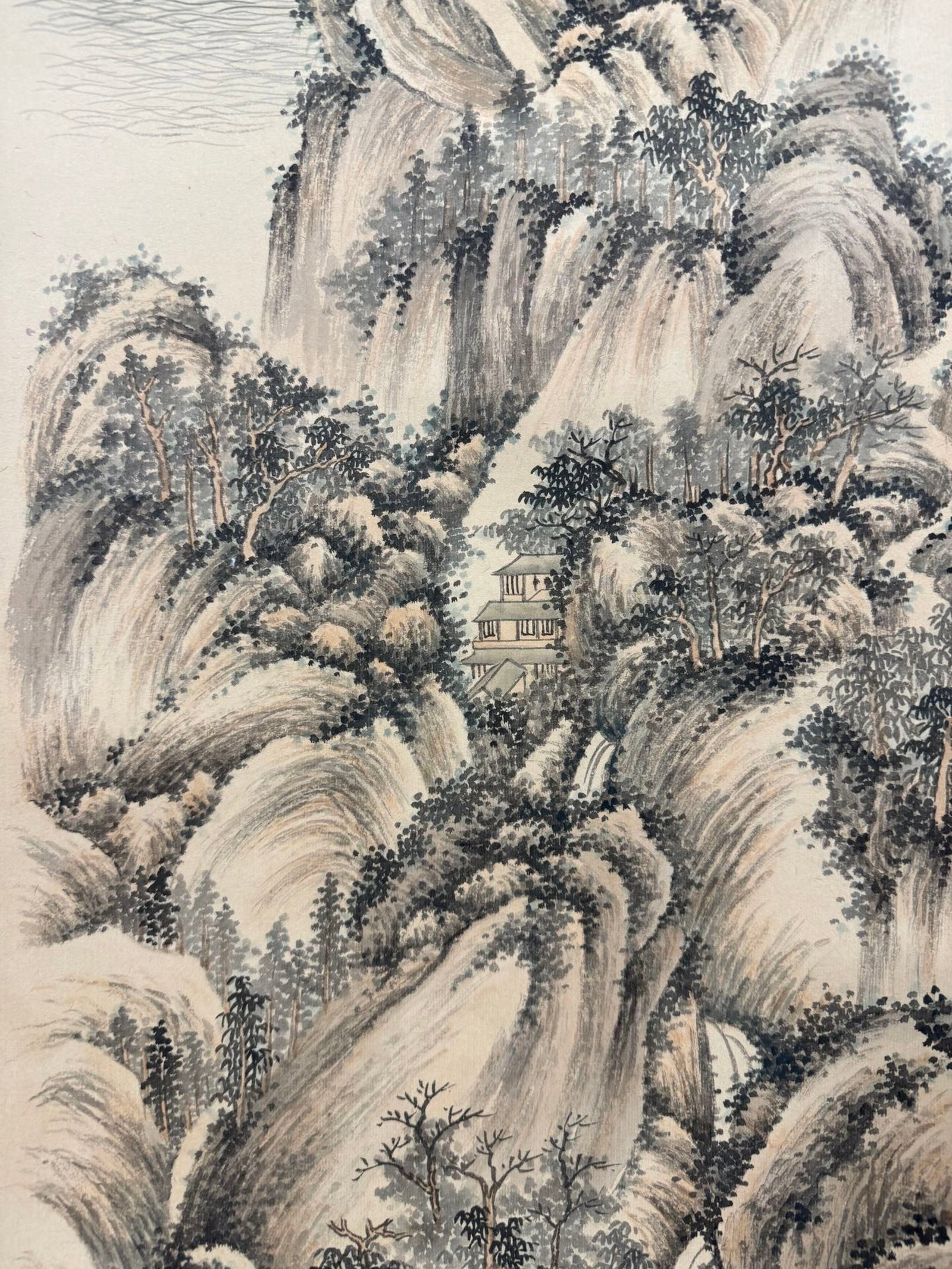 A Chinese Vertical Scroll Ink Painting of Landscape on Paper,Qi Gong - 5