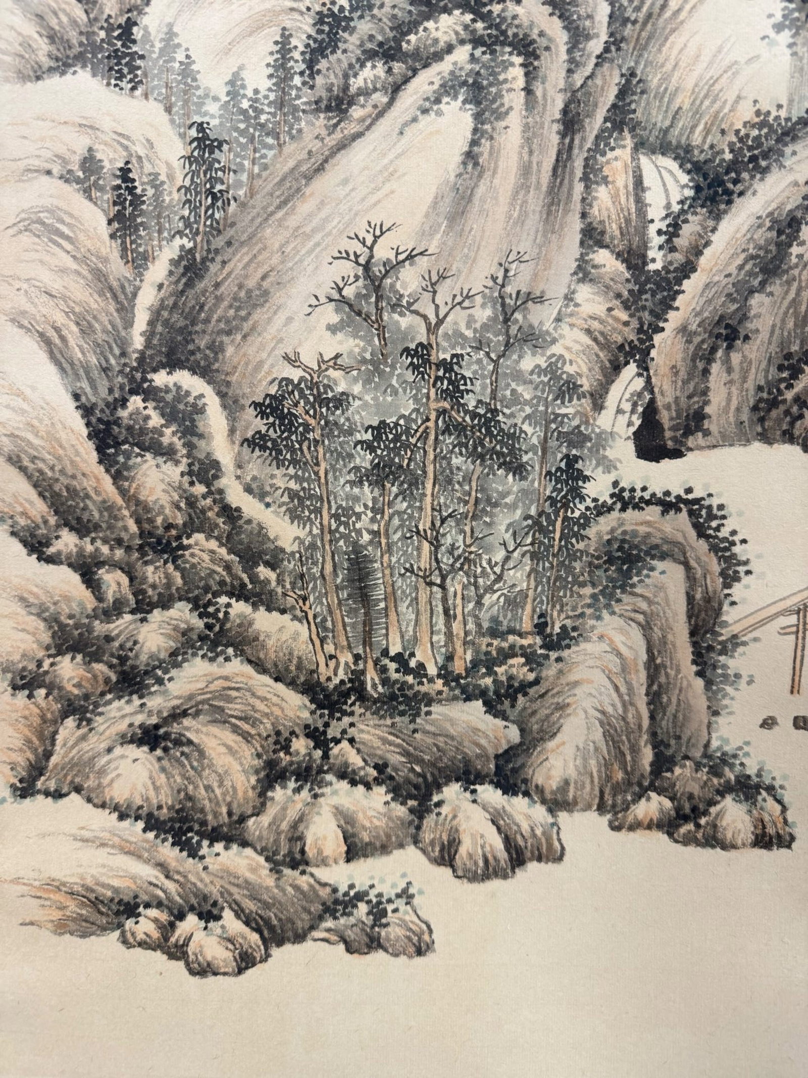A Chinese Vertical Scroll Ink Painting of Landscape on Paper,Qi Gong - 6