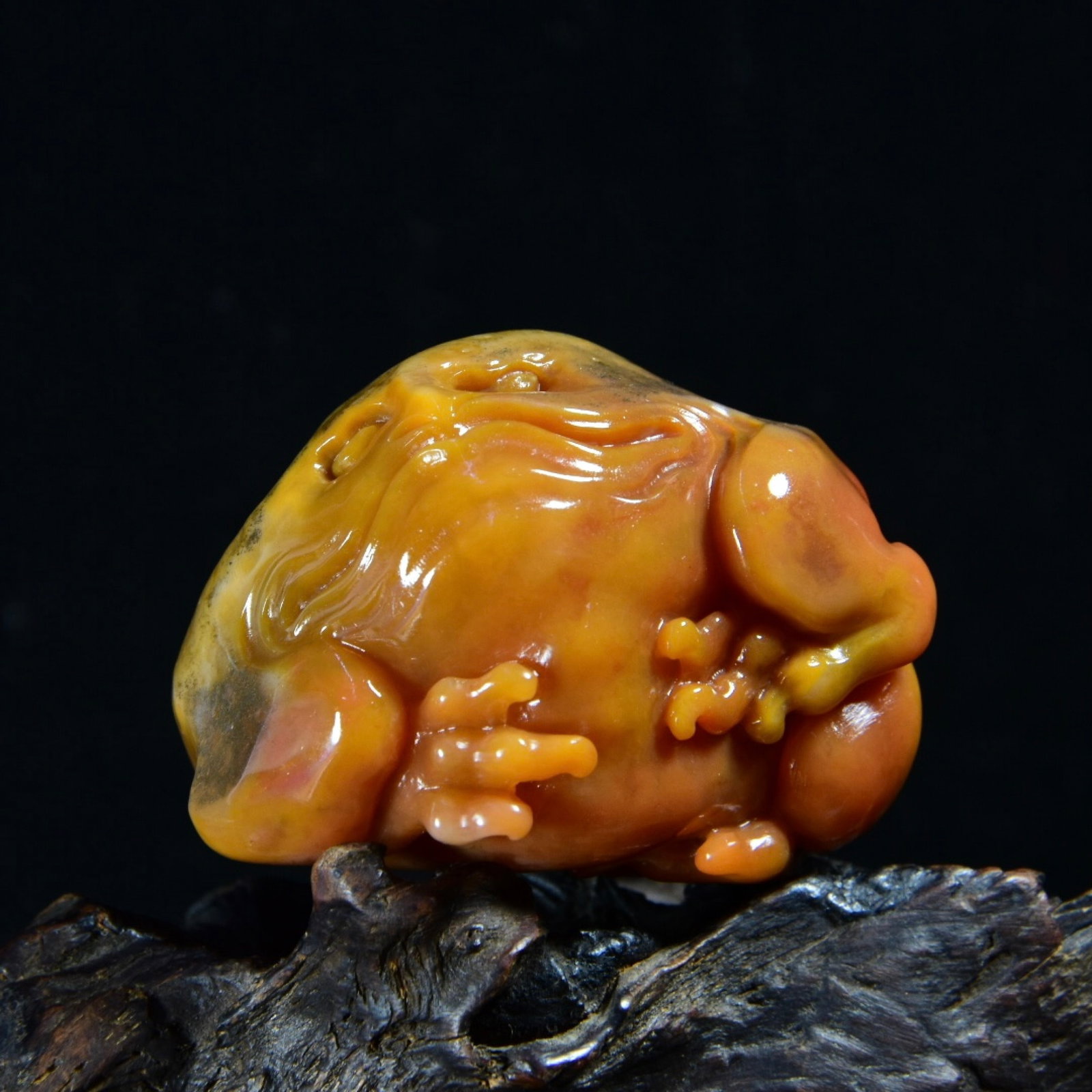An Exquisite Shoushan Stone Golden Toad Ornament: Estimated Value:2800-5600 An Exquisite Shoushan Stone Golden Toad Ornament,Qing Dynasty,China,Size:1.7inx2.6inx2.1in,Total Weight:164.1g 寿山石金蟾摆件,ߑ