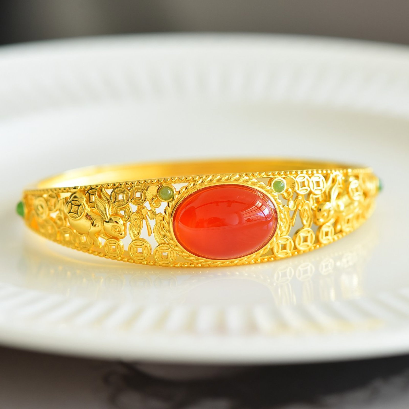 An Exquisite Sterling Silver-Gold Plated Inlaid Agate Bracelets - 2