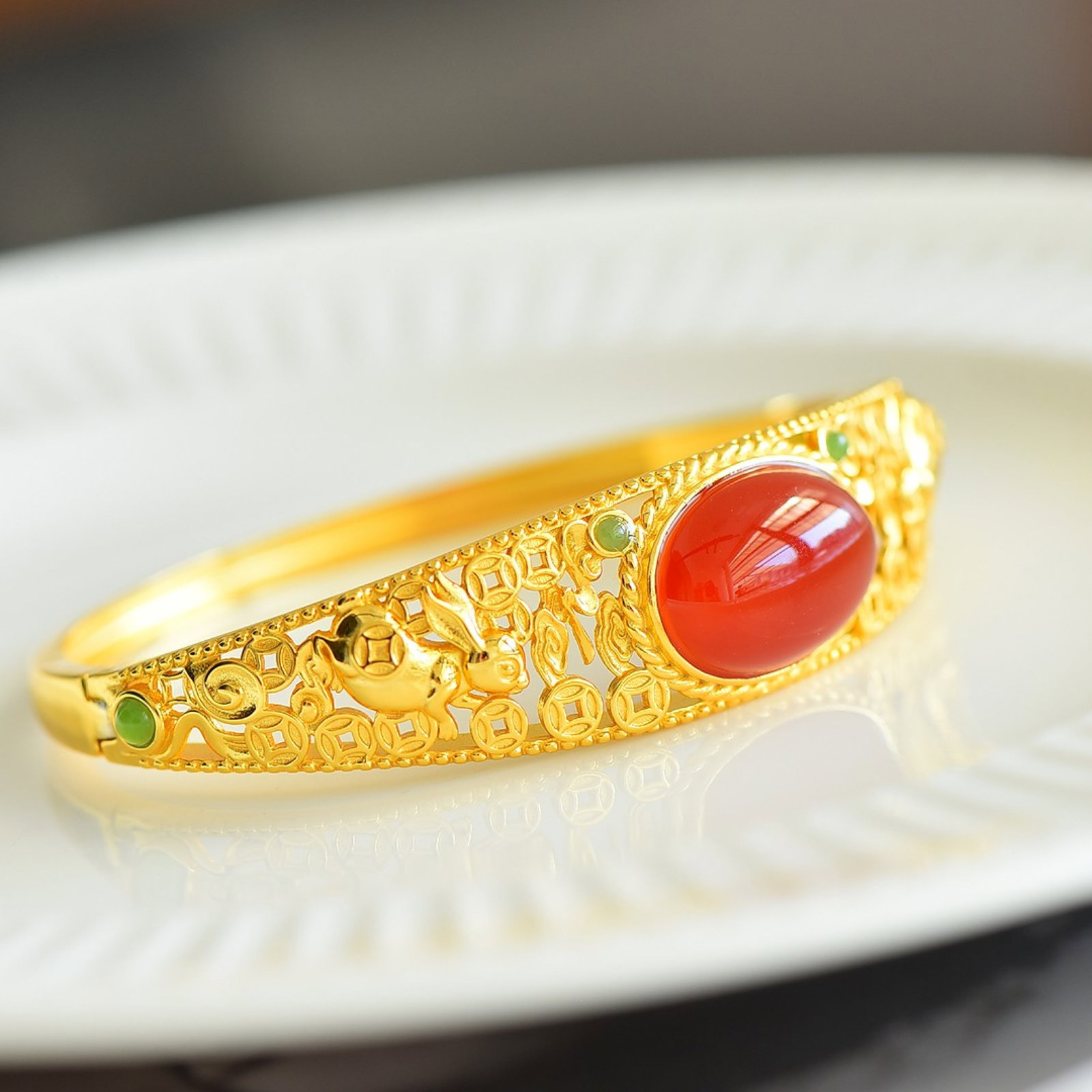 An Exquisite Sterling Silver-Gold Plated Inlaid Agate Bracelets - 3