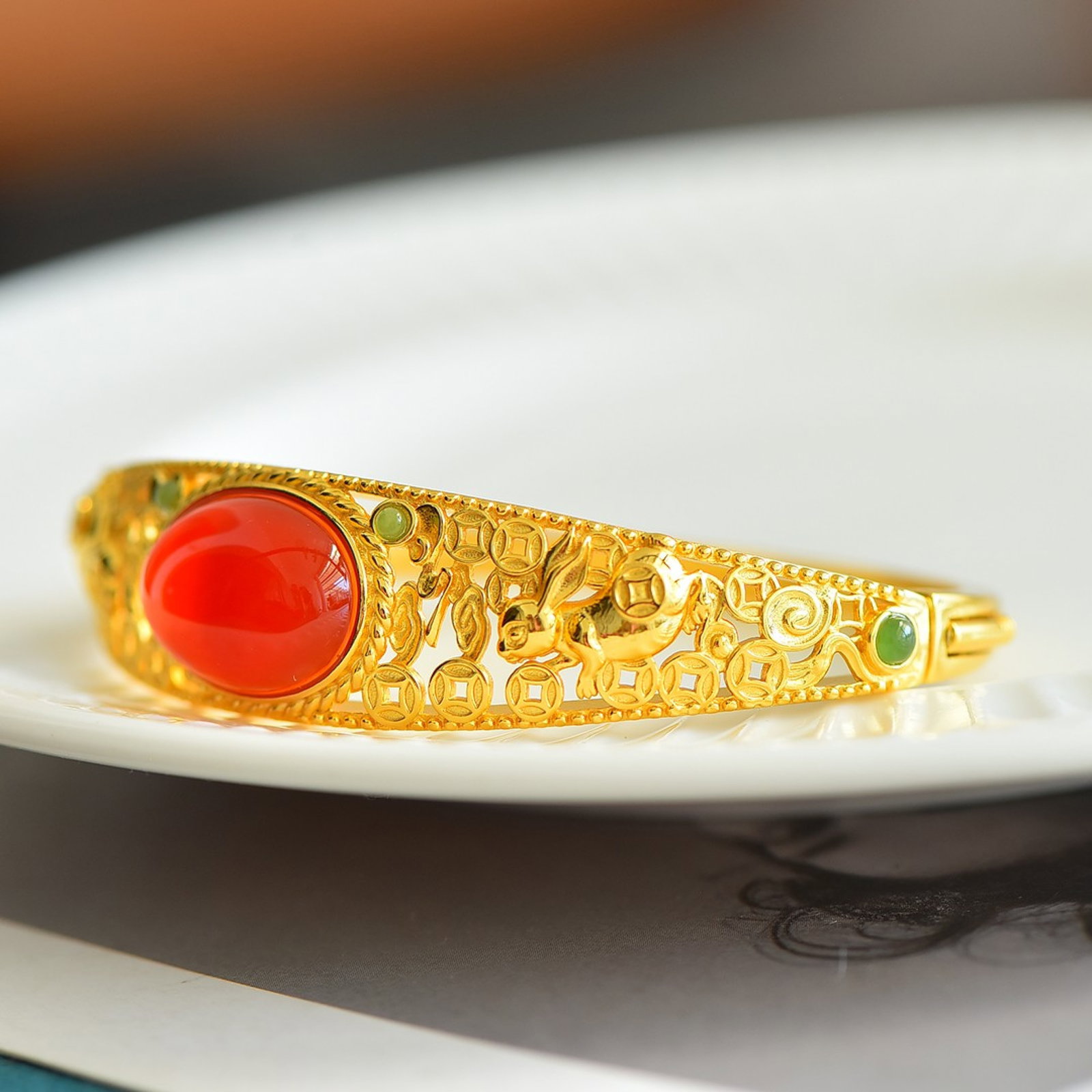 An Exquisite Sterling Silver-Gold Plated Inlaid Agate Bracelets - 4