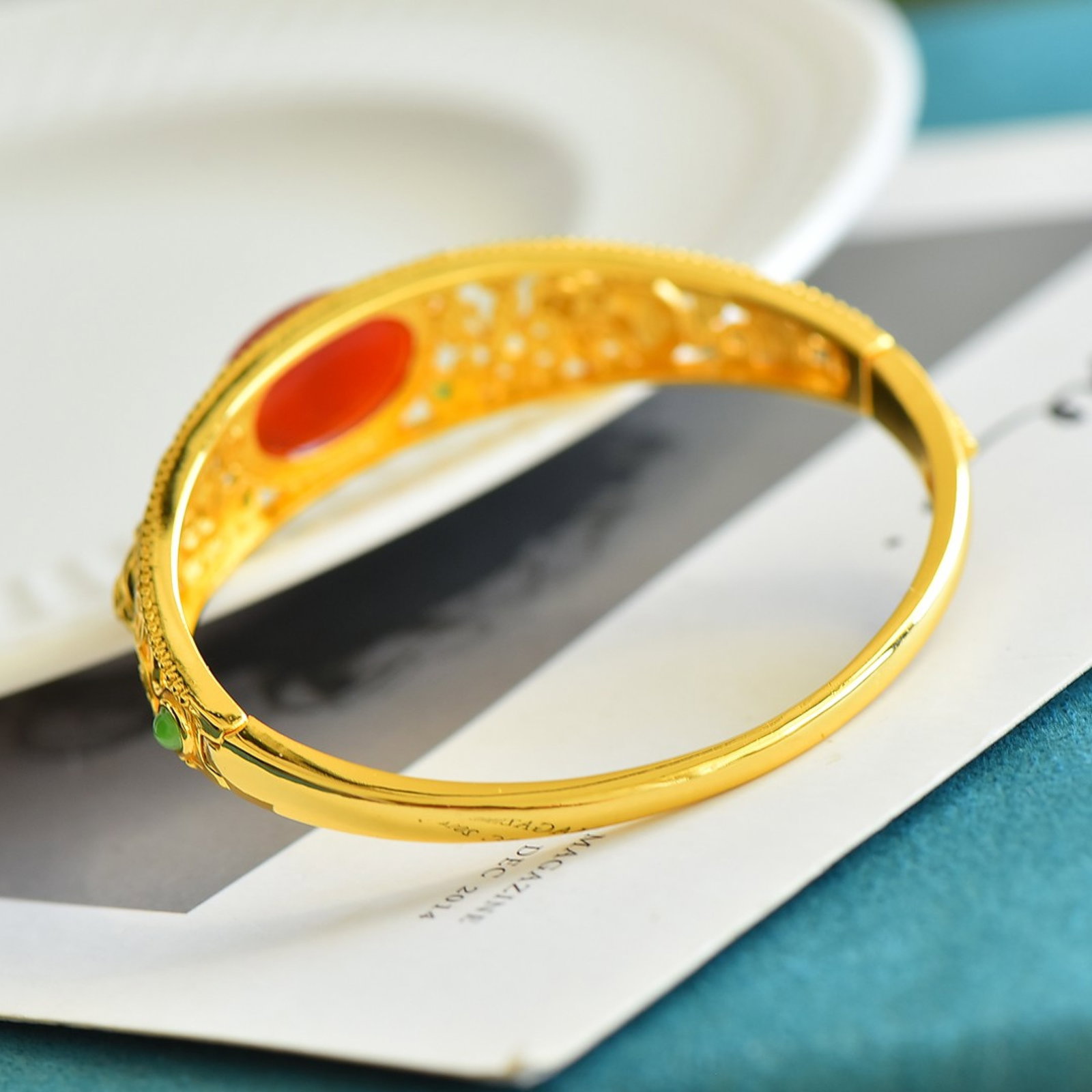 An Exquisite Sterling Silver-Gold Plated Inlaid Agate Bracelets - 5