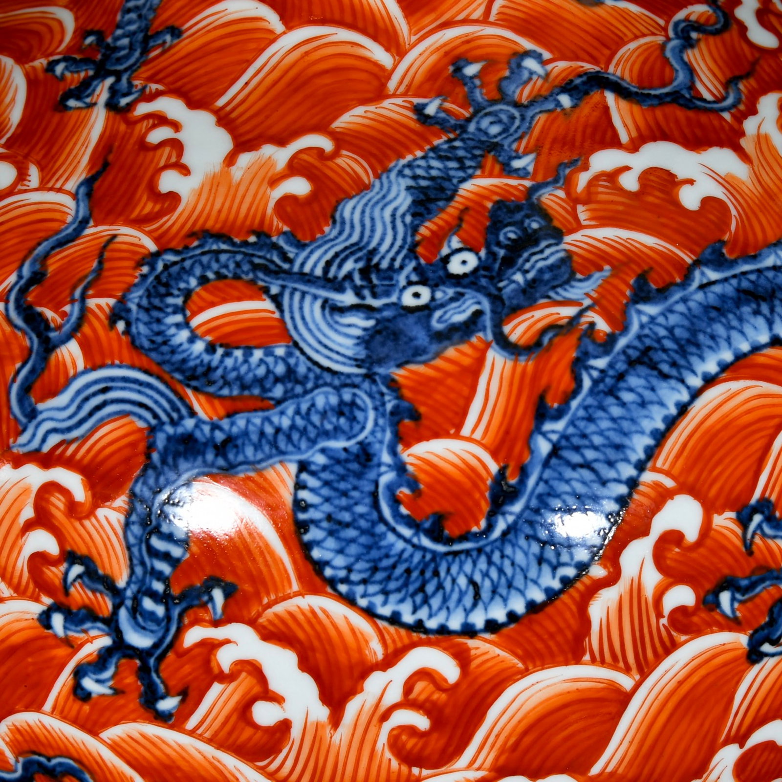 A Huge Blue and White Iron-Red Seawater and Dragon Pattern Vase - 2