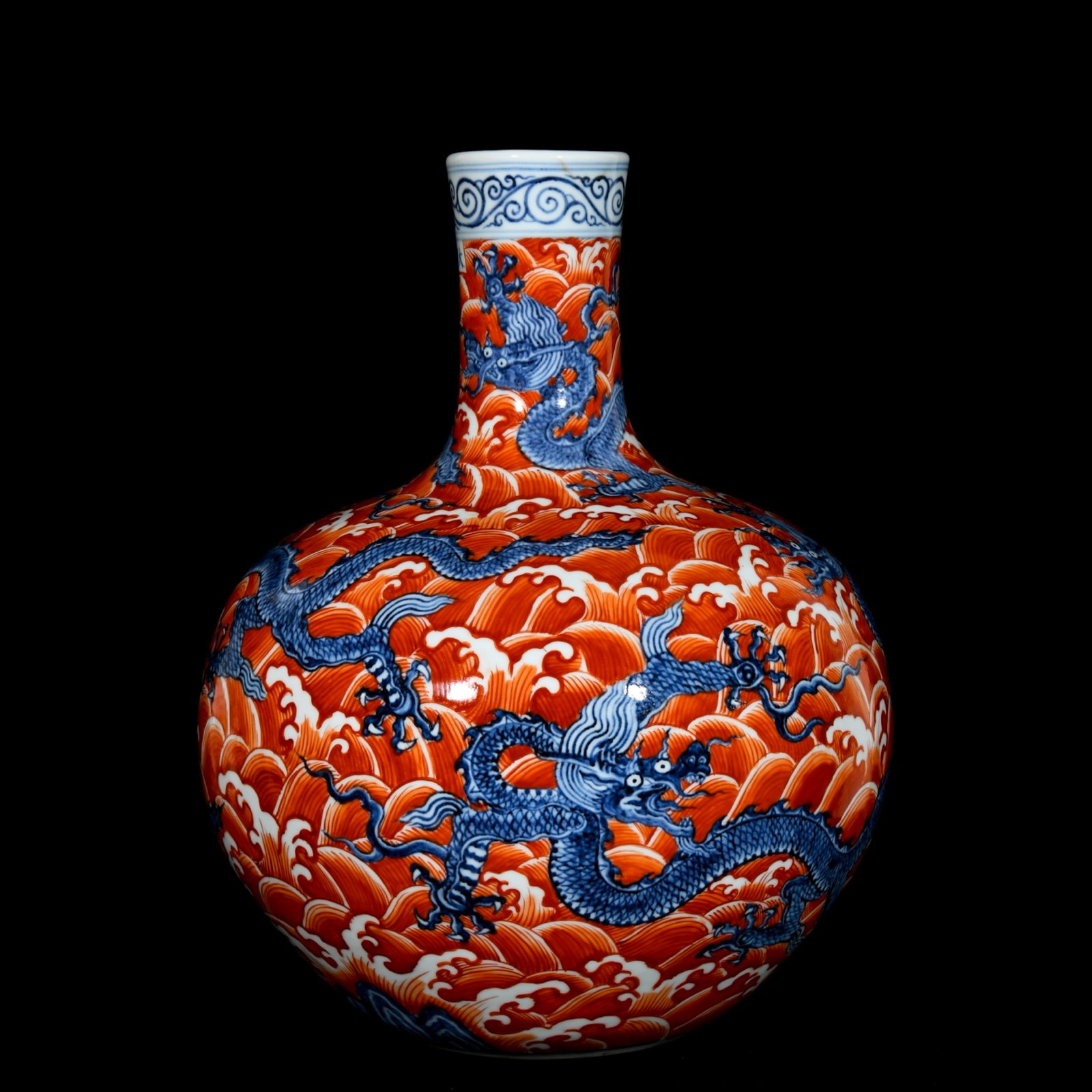 A Huge Blue and White Iron-Red Seawater and Dragon Pattern Vase - 3