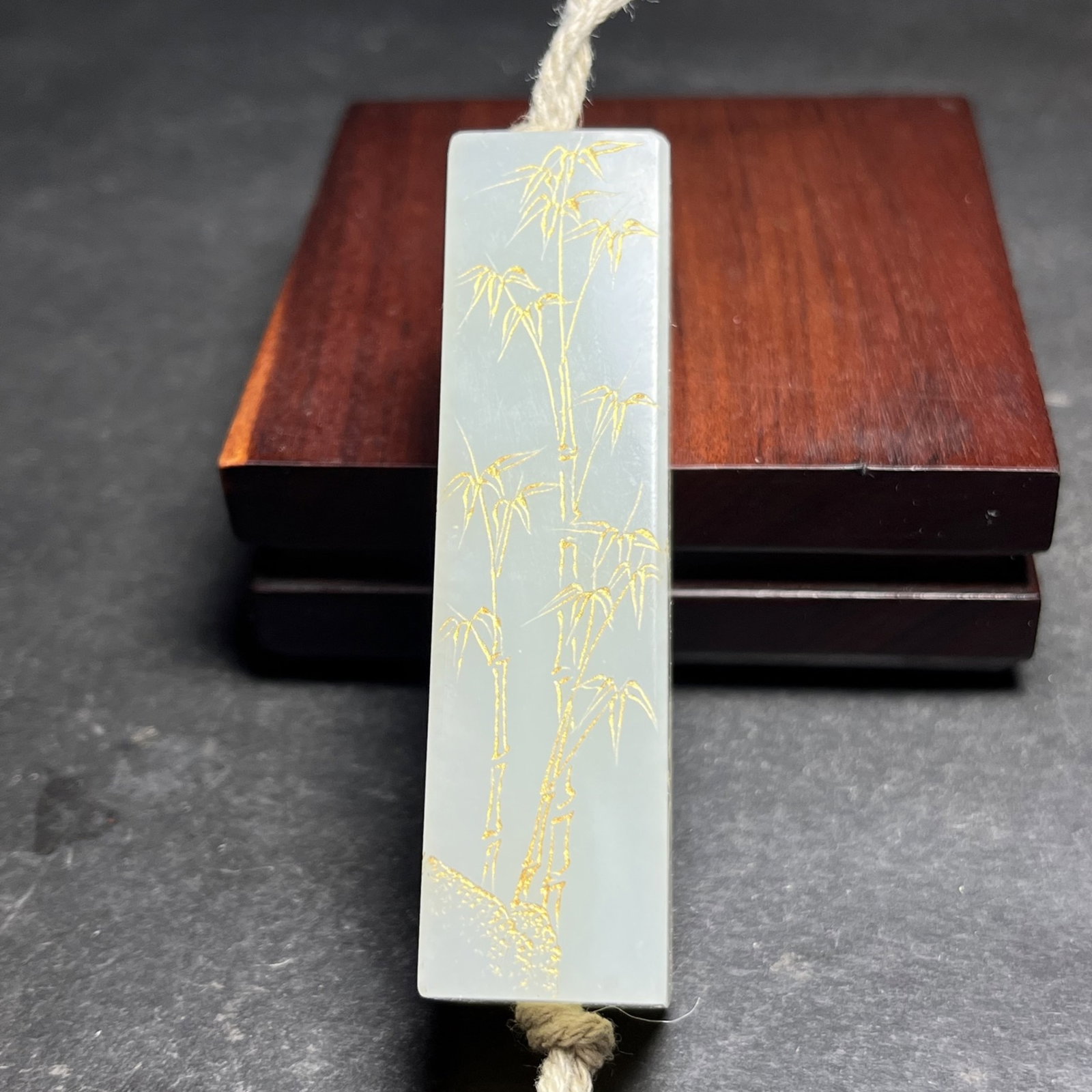 An Exquisite White Jade Painted Gold Plum Blossom,Orchid Bamboo and Chrysanthemum Pattern Pendant - 2