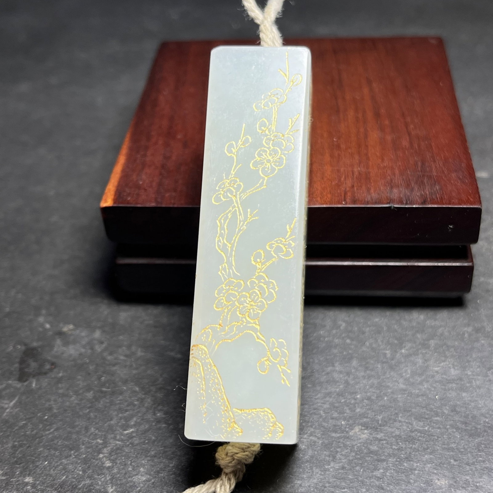 An Exquisite White Jade Painted Gold Plum Blossom,Orchid Bamboo and Chrysanthemum Pattern Pendant - 4