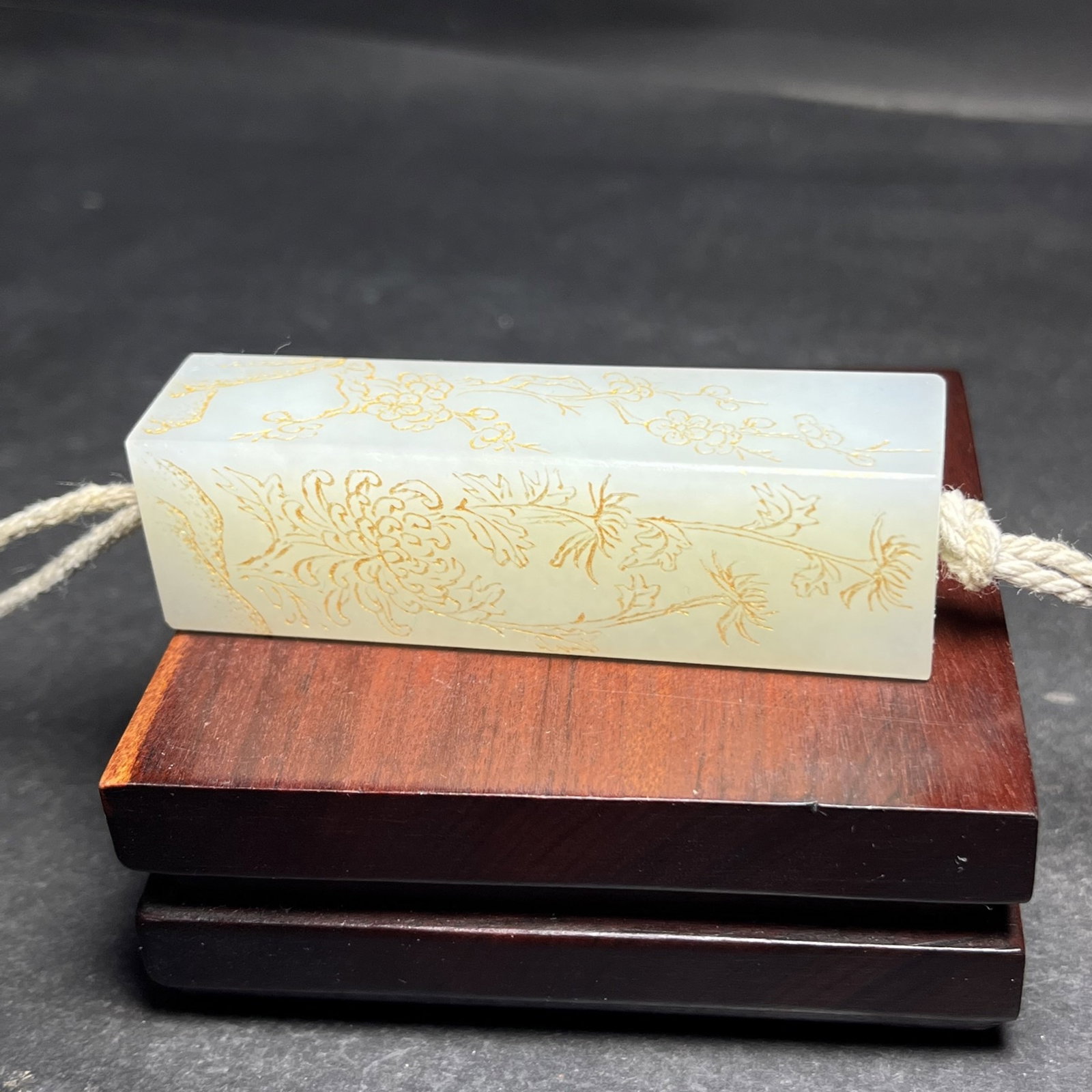 An Exquisite White Jade Painted Gold Plum Blossom,Orchid Bamboo and Chrysanthemum Pattern Pendant - 5