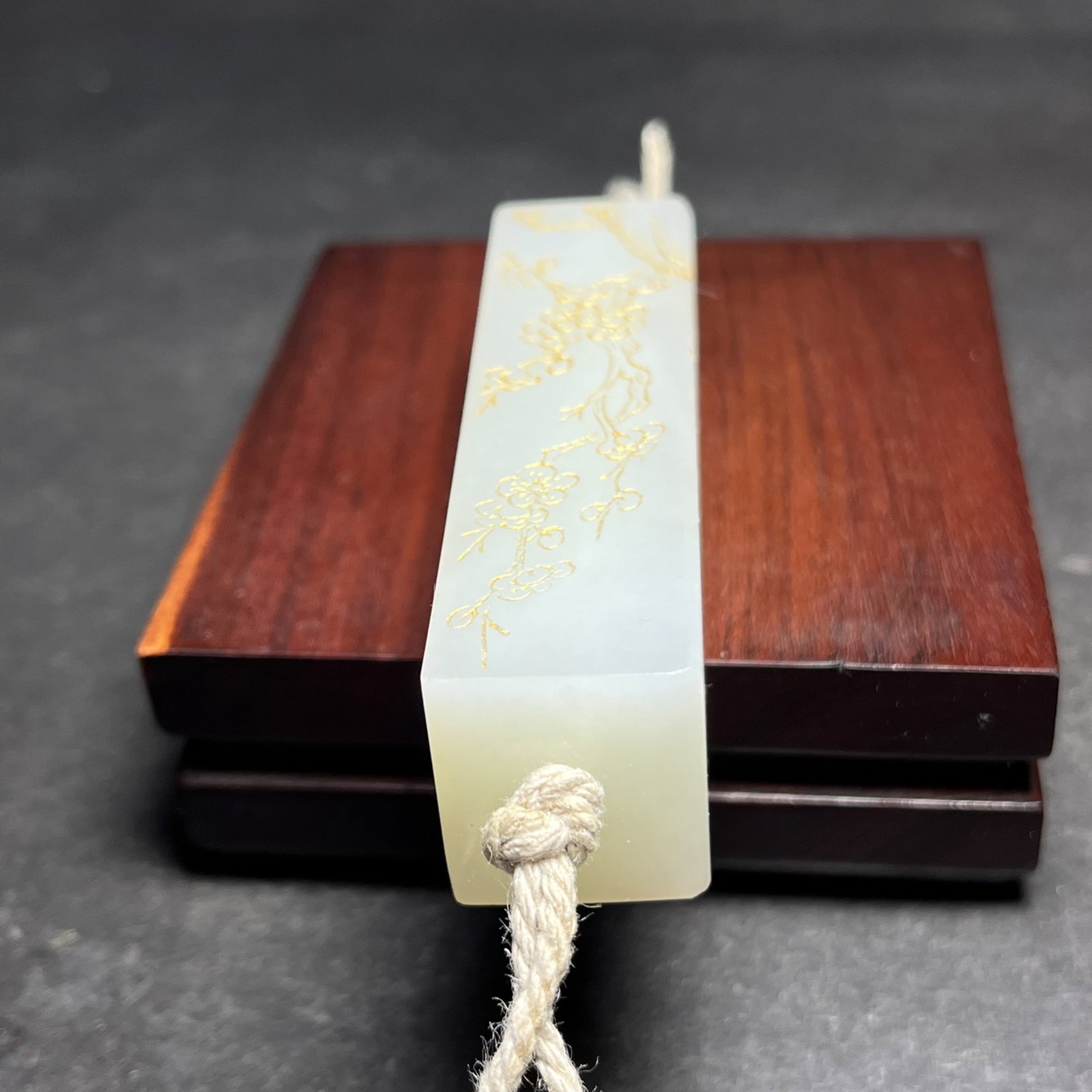 An Exquisite White Jade Painted Gold Plum Blossom,Orchid Bamboo and Chrysanthemum Pattern Pendant - 6