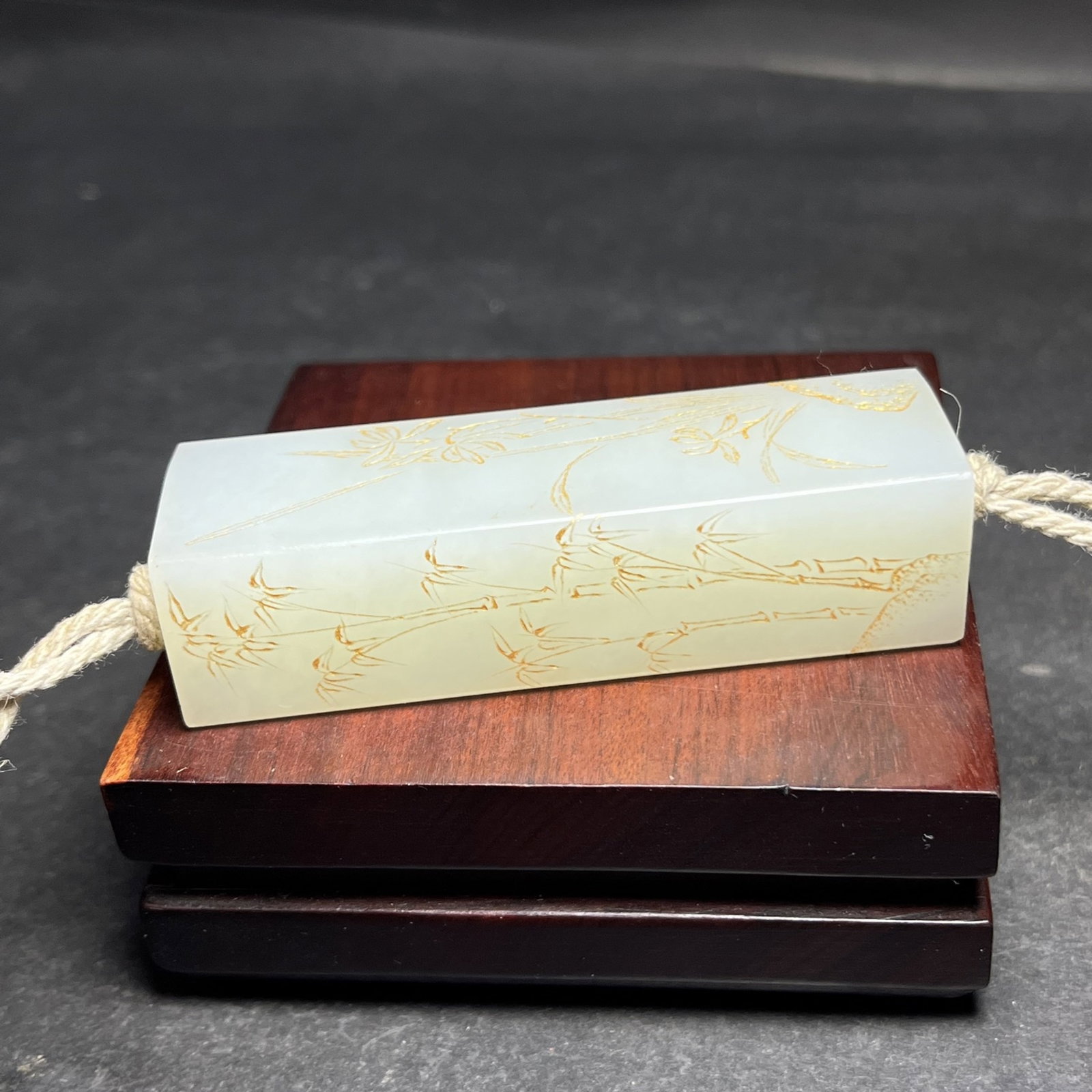 An Exquisite White Jade Painted Gold Plum Blossom,Orchid Bamboo and Chrysanthemum Pattern Pendant - 7