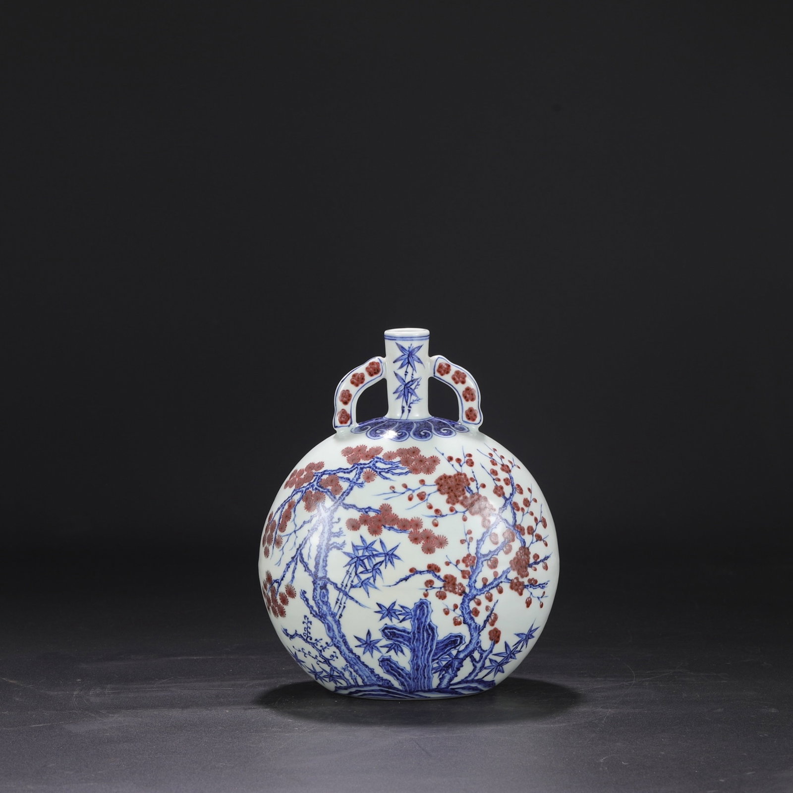 An Exquisite Blue and White Underglaze-Red Pine,Bamboo and Plum Blossom Pattern Double-Ears Vase - 2
