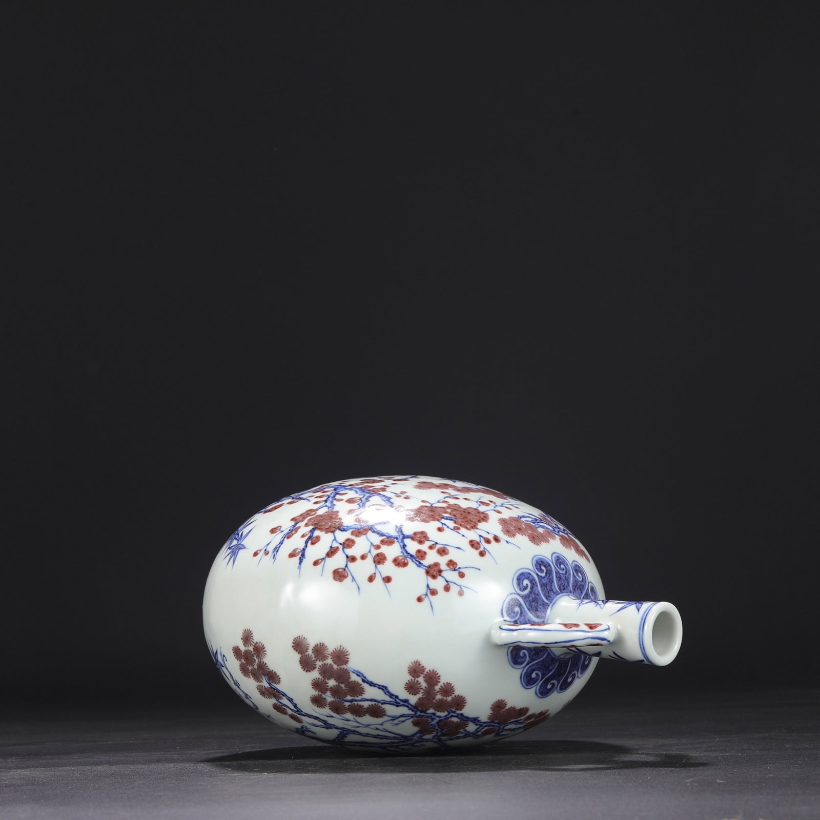An Exquisite Blue and White Underglaze-Red Pine,Bamboo and Plum Blossom Pattern Double-Ears Vase - 5