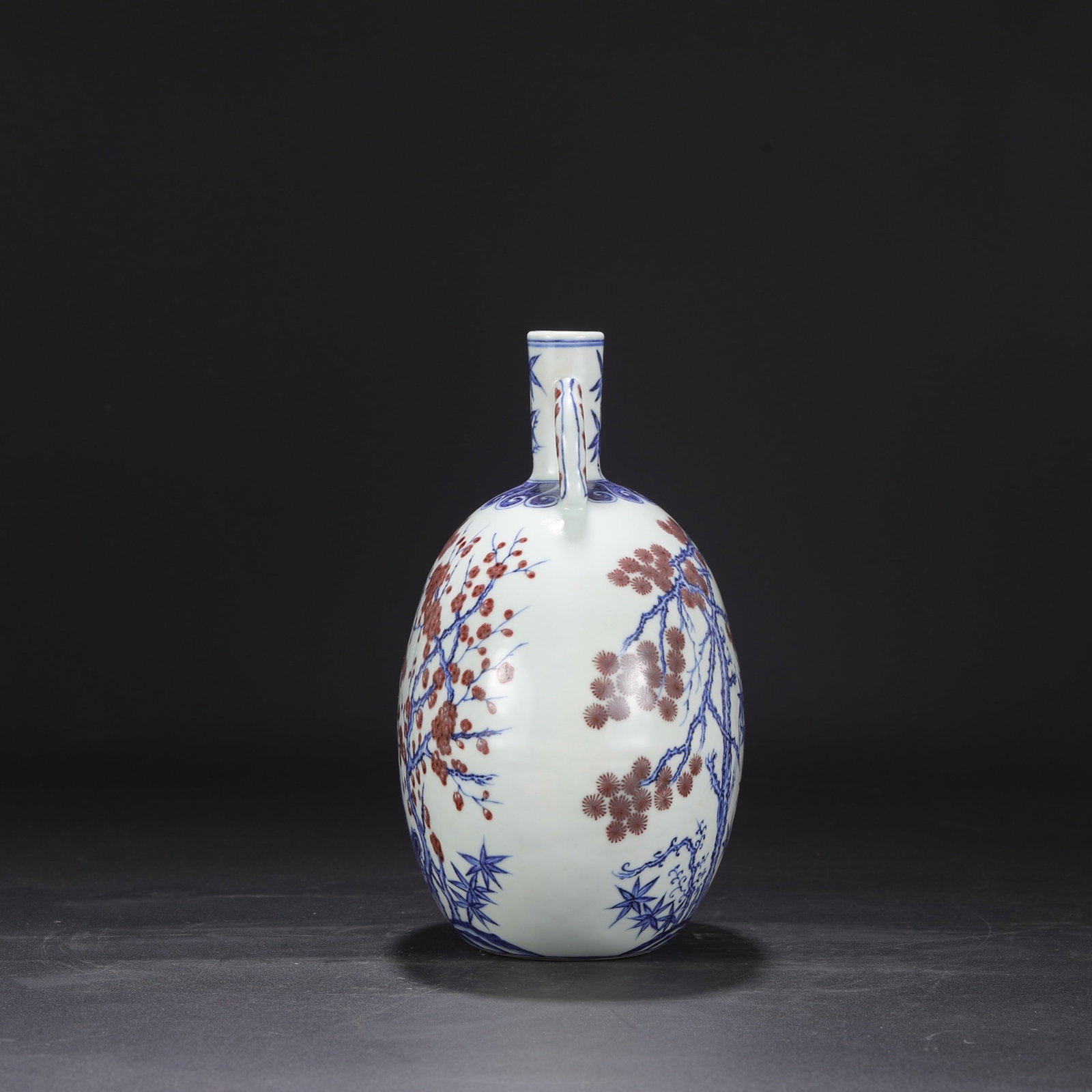 An Exquisite Blue and White Underglaze-Red Pine,Bamboo and Plum Blossom Pattern Double-Ears Vase - 7