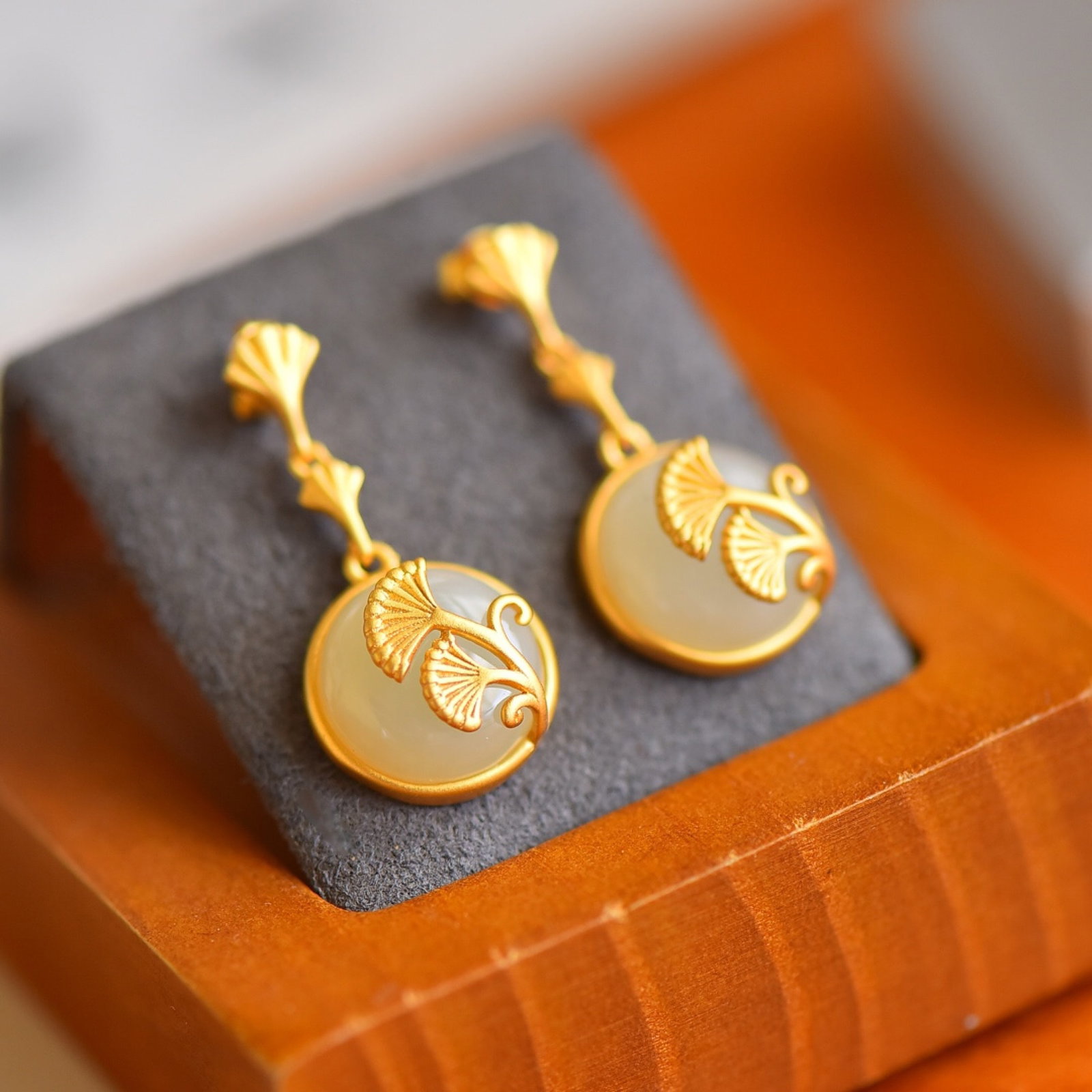 A Set of Fine Sterling Silver-Gold Plated Inlaid White Jade Jewelries - 2