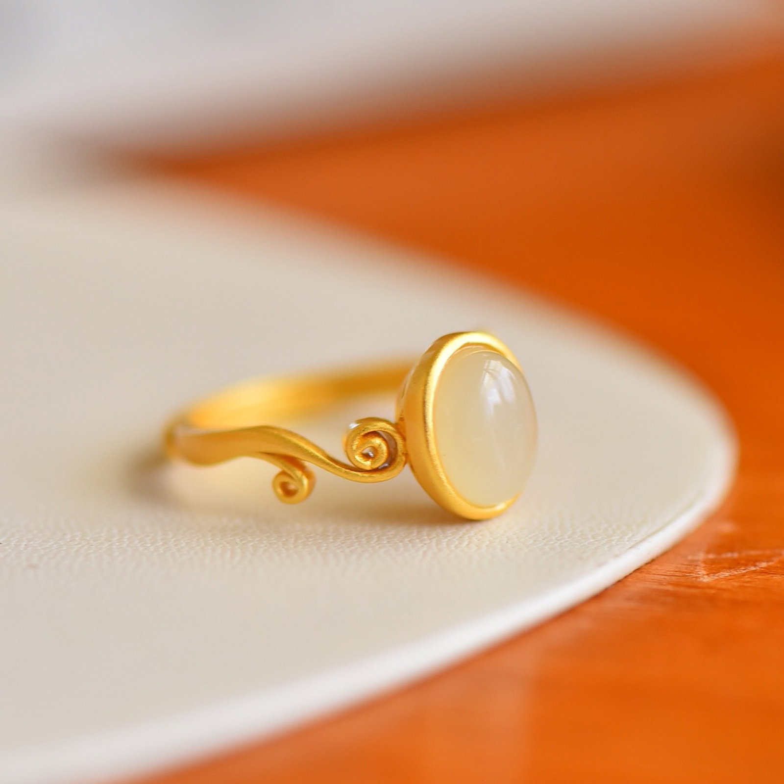 A Set of Fine Sterling Silver-Gold Plated Inlaid White Jade Jewelries - 3