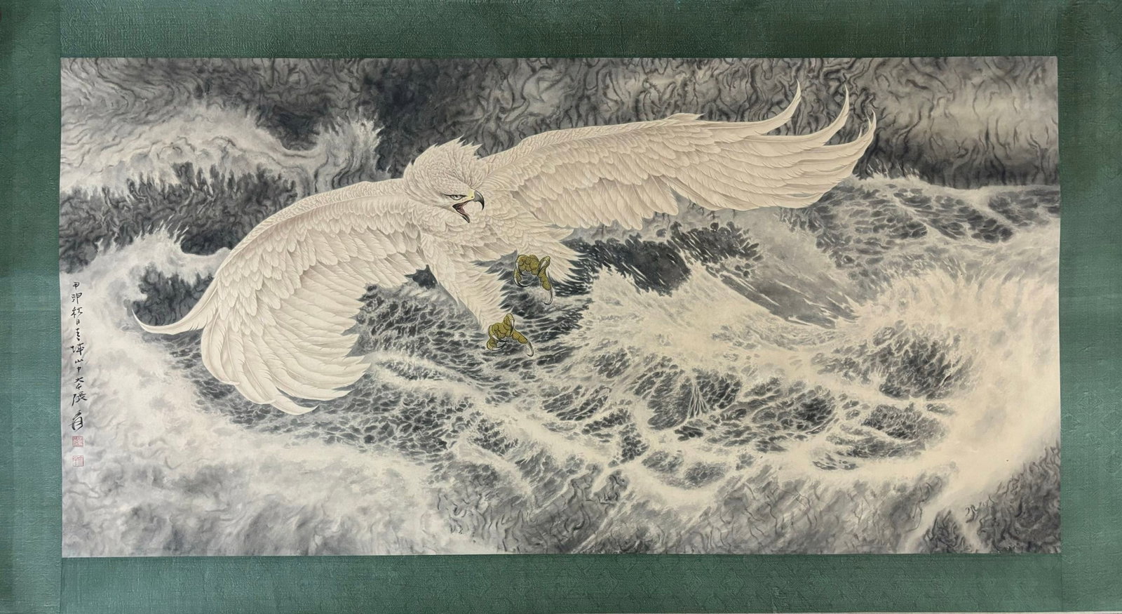 A Chinese Ink Painting of Eagle on Paper,Zhang Daqian: Estimated Value:2400-4800 A Chinese Ink Painting of Eagle on Paper,Zhang Daqian,Size:(Without frame)52inx26in 一幅中国水墨鹰图,张大千
