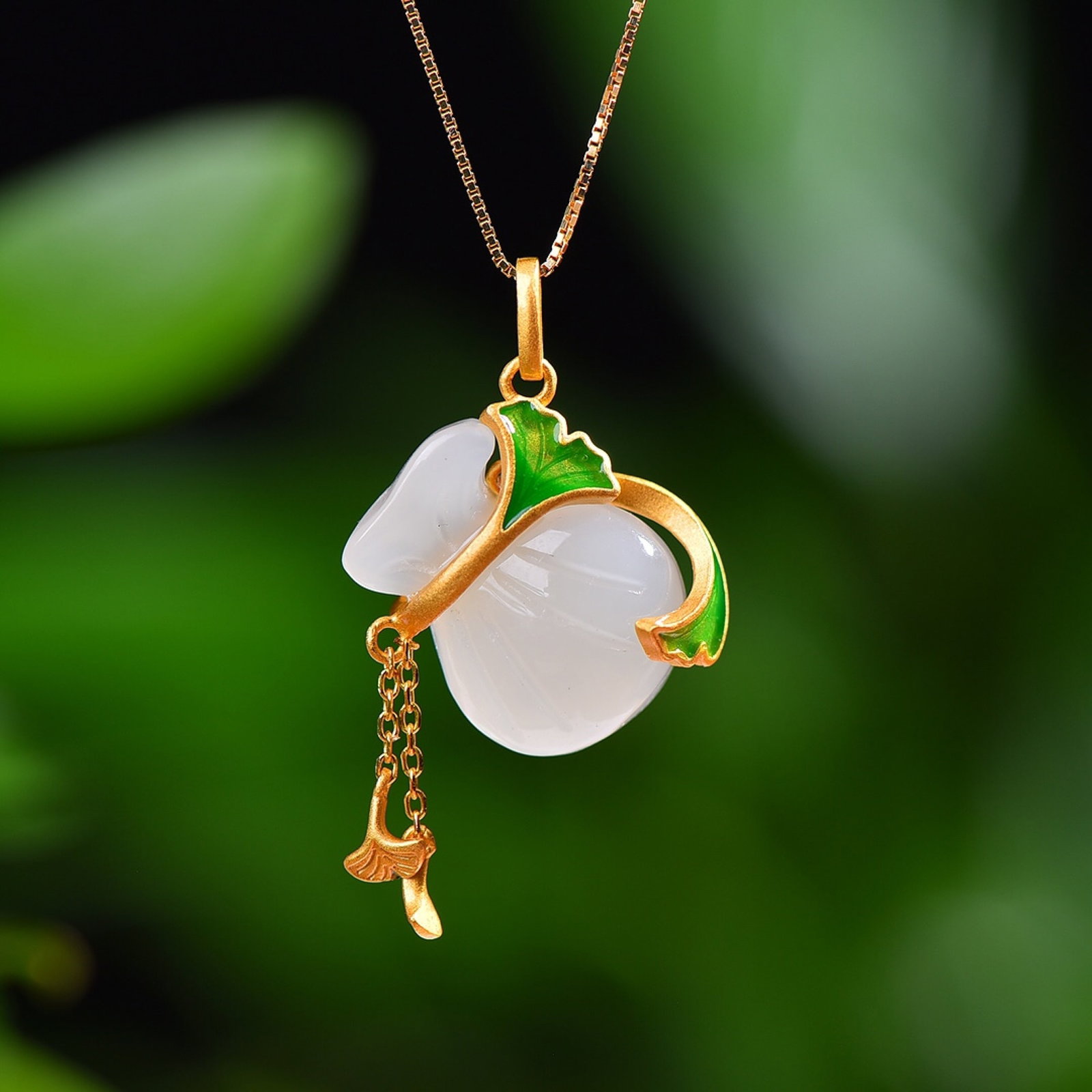 A Set of Fine Sterling Silver-Gold Plated Inlaid White Jade Enamel Jewelrys - 2