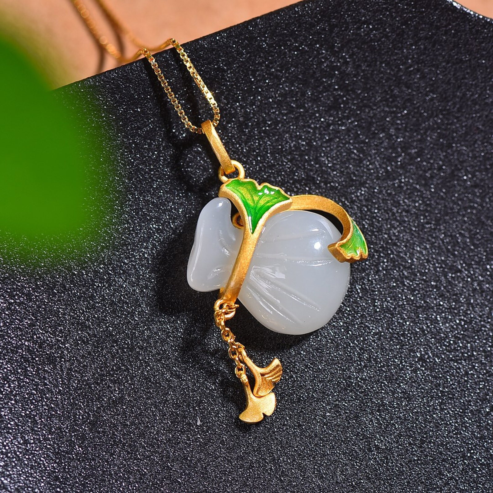 A Set of Fine Sterling Silver-Gold Plated Inlaid White Jade Enamel Jewelrys - 3