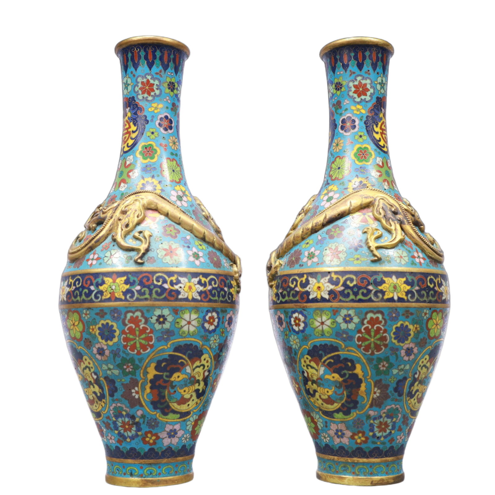 A Pair of Exquisite Cloisonne Flower and Dragon Pattern Vases - 3