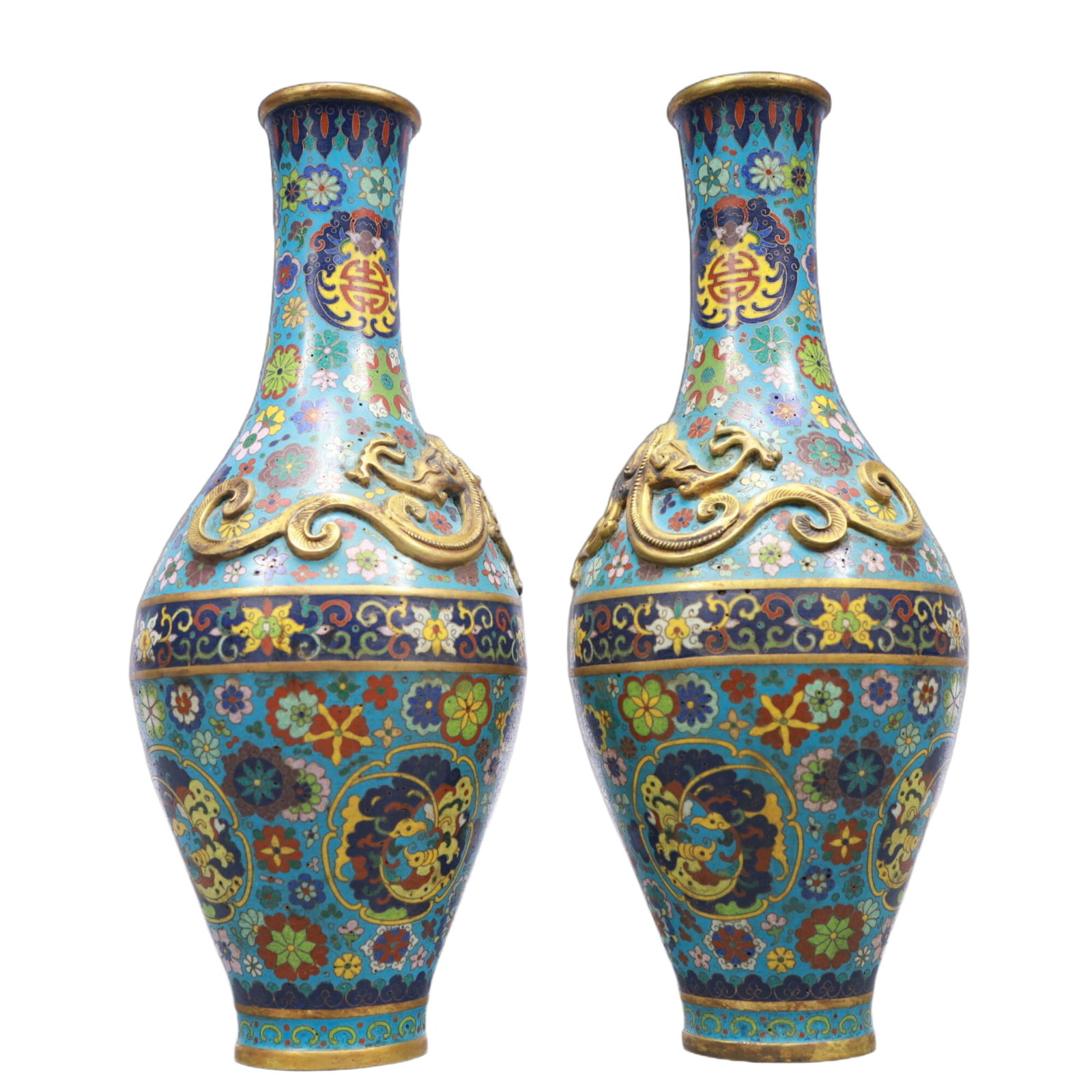 A Pair of Exquisite Cloisonne Flower and Dragon Pattern Vases - 4
