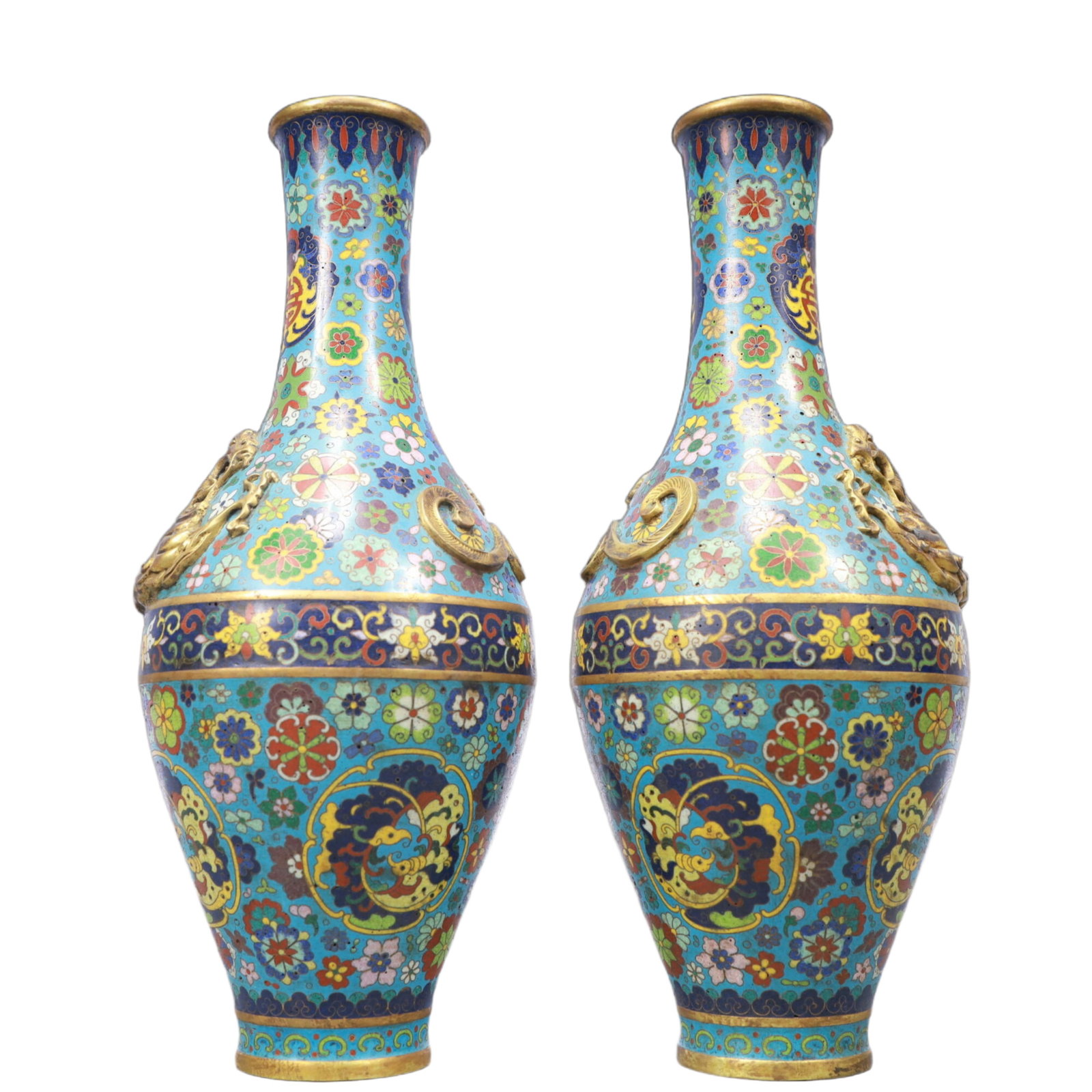 A Pair of Exquisite Cloisonne Flower and Dragon Pattern Vases - 5