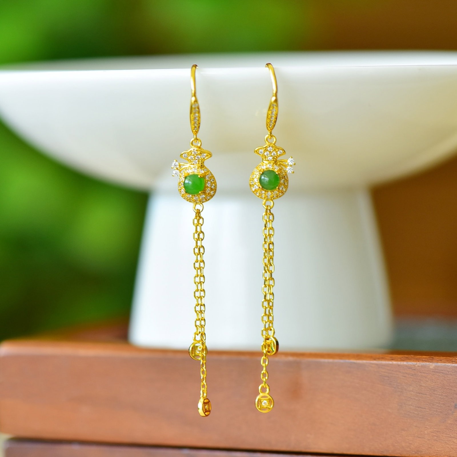 A Pair of Exquisite Sterling Silver-Gold Plated Inlaid Jasper Earrings,Inlaid Gems - 2