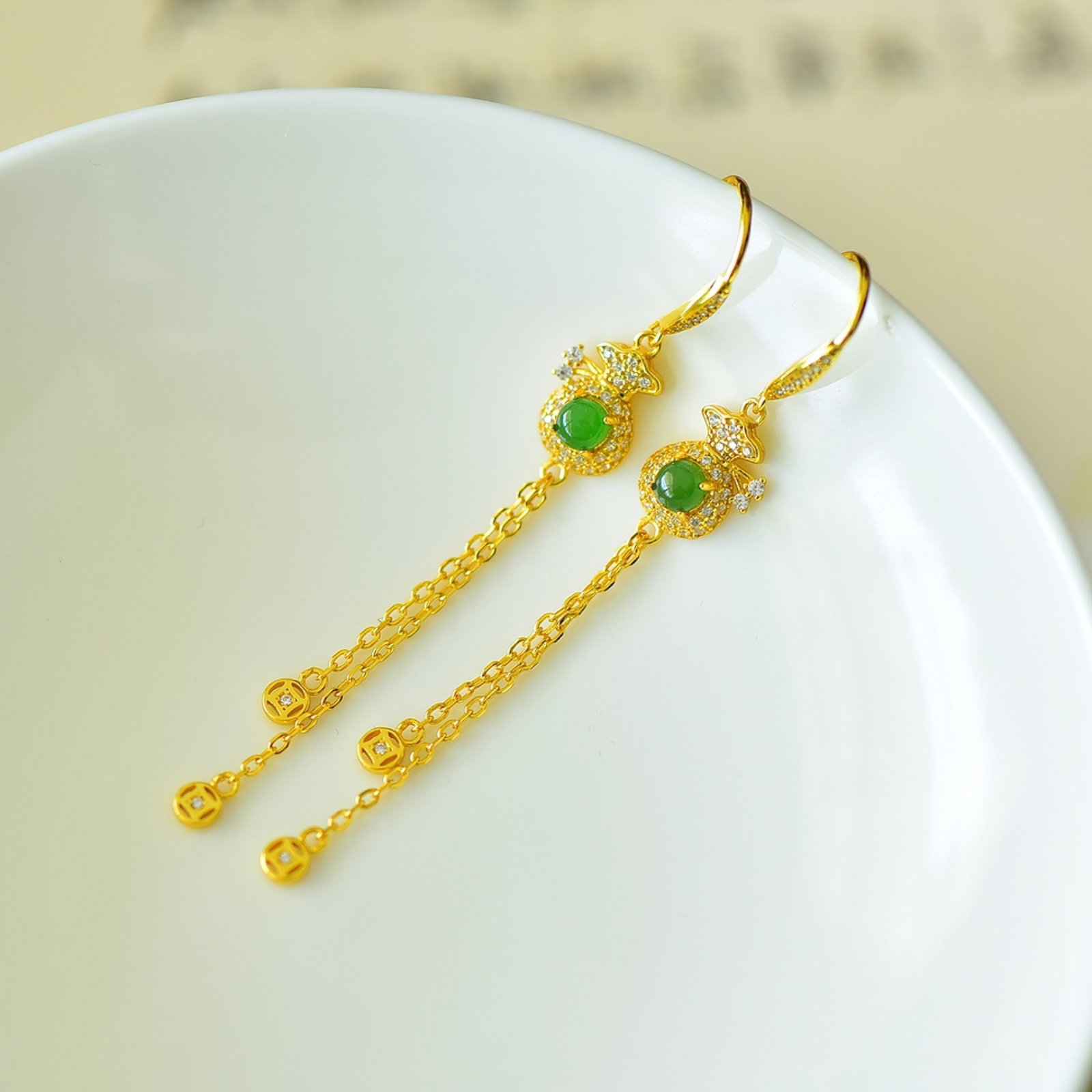 A Pair of Exquisite Sterling Silver-Gold Plated Inlaid Jasper Earrings,Inlaid Gems - 3