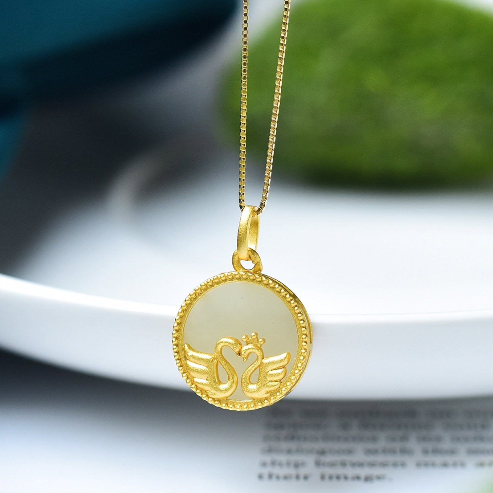 An Exquisite Sterling Silver-Gold Plated Inlaid White Jade Pendant - 2